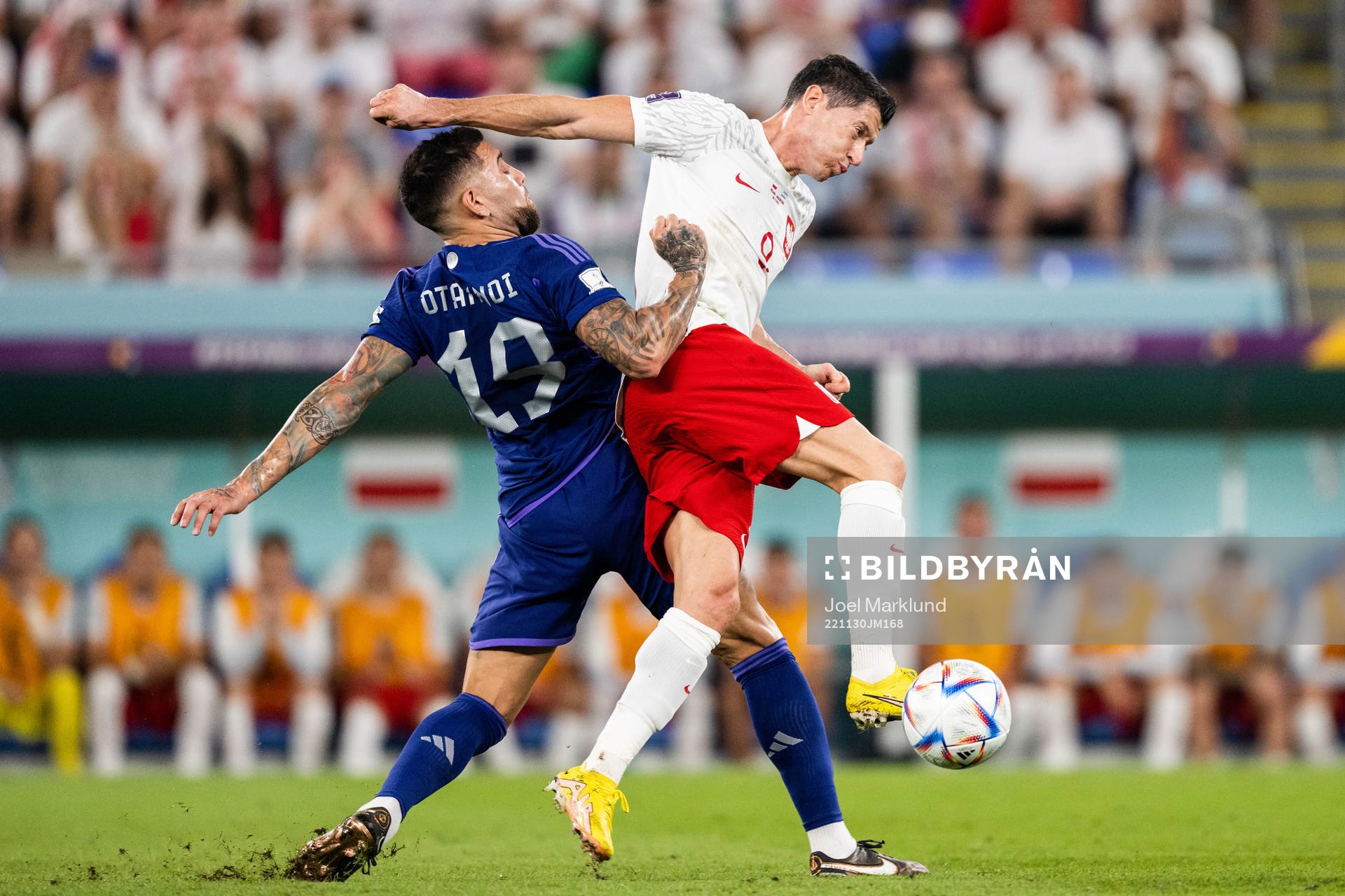 Nicolas Otamendi of Argentina and Robert Lewandowski of