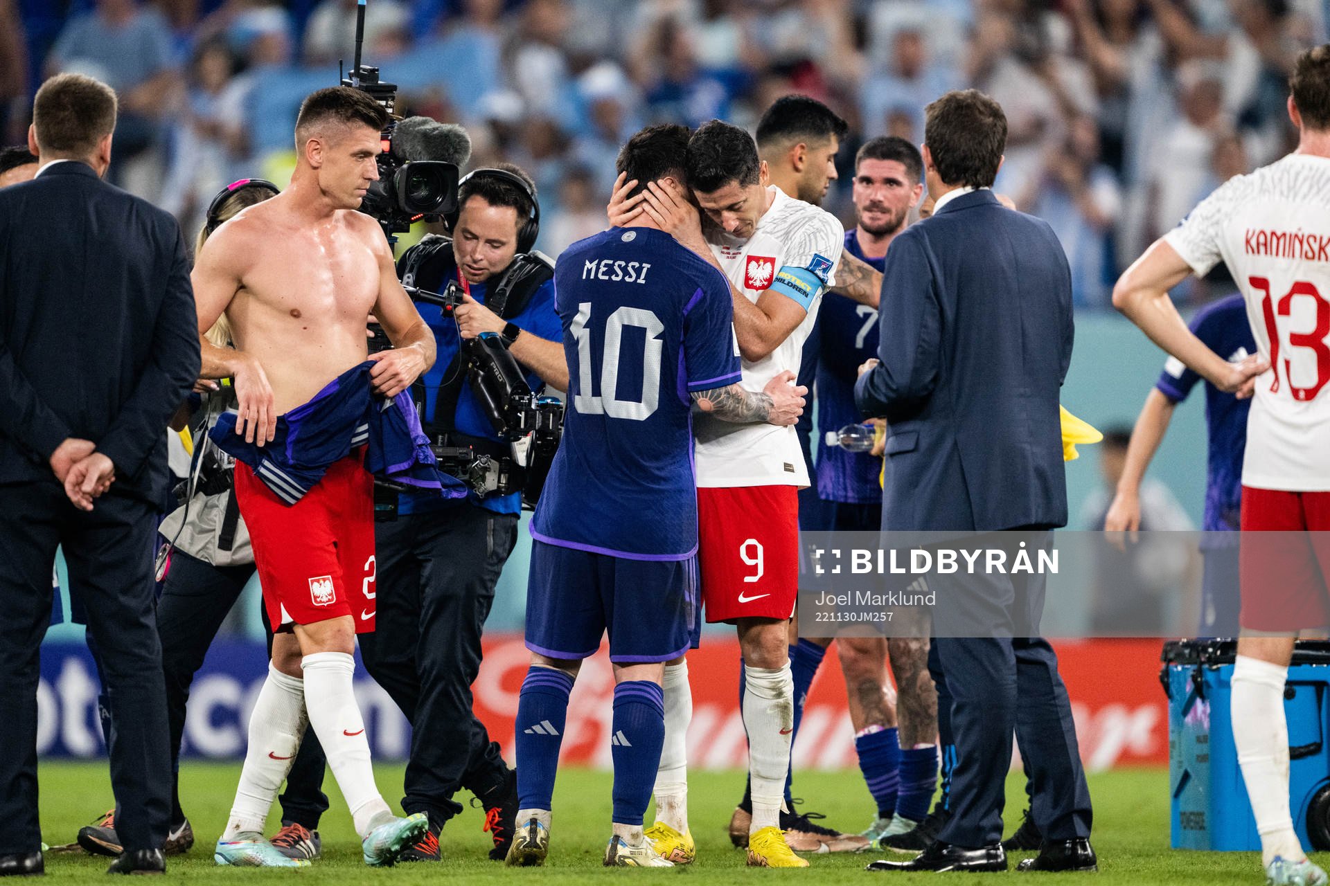 Lionel Messi of Argentina and Robert Lewandowski of Poland