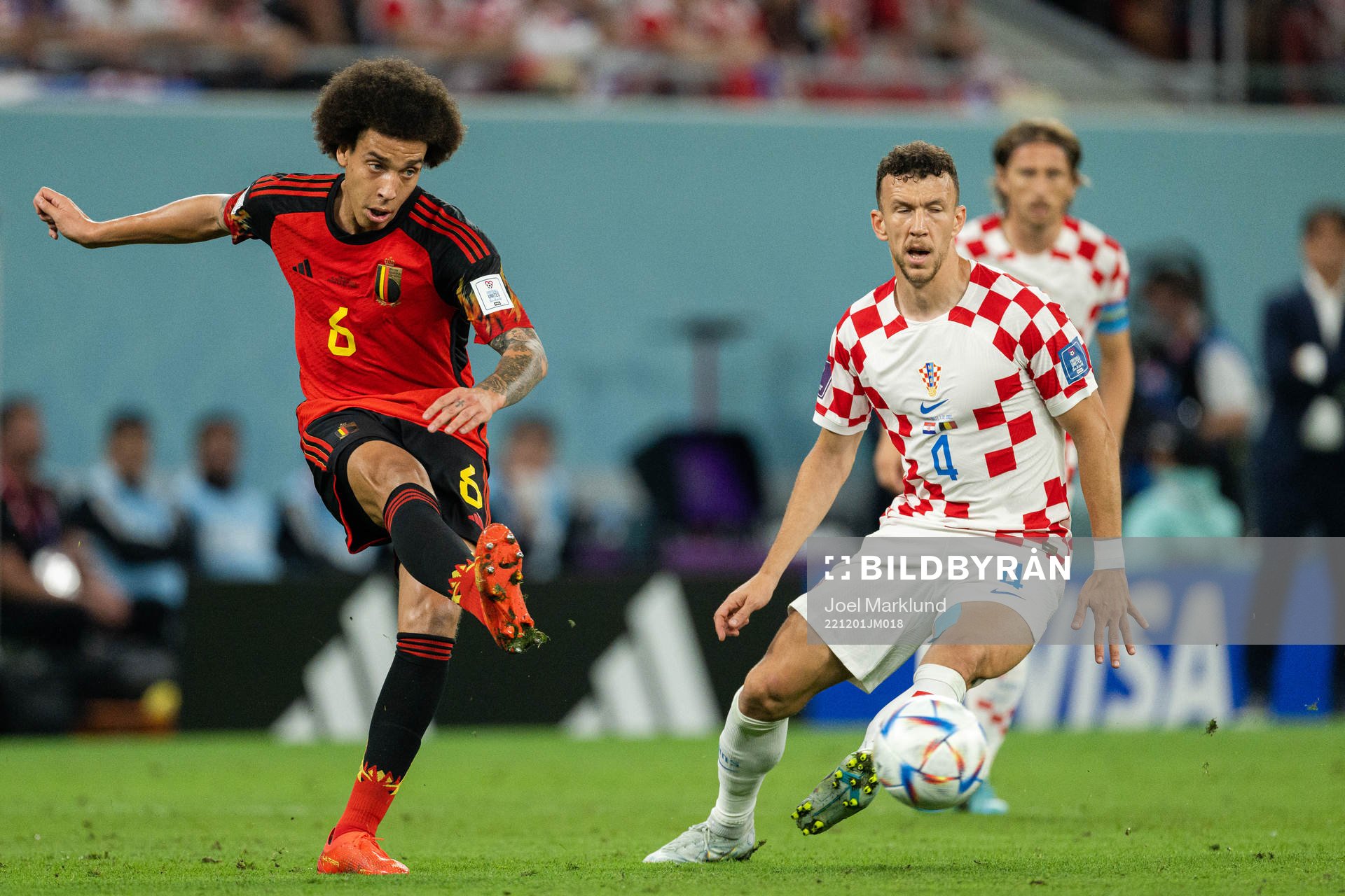 Axel Witsel of Belgium and Ivan Perisic of Croatia during the FIFA World Cup 2022 football match between Croatia and Belgium on December 1, 2022 in Doha.