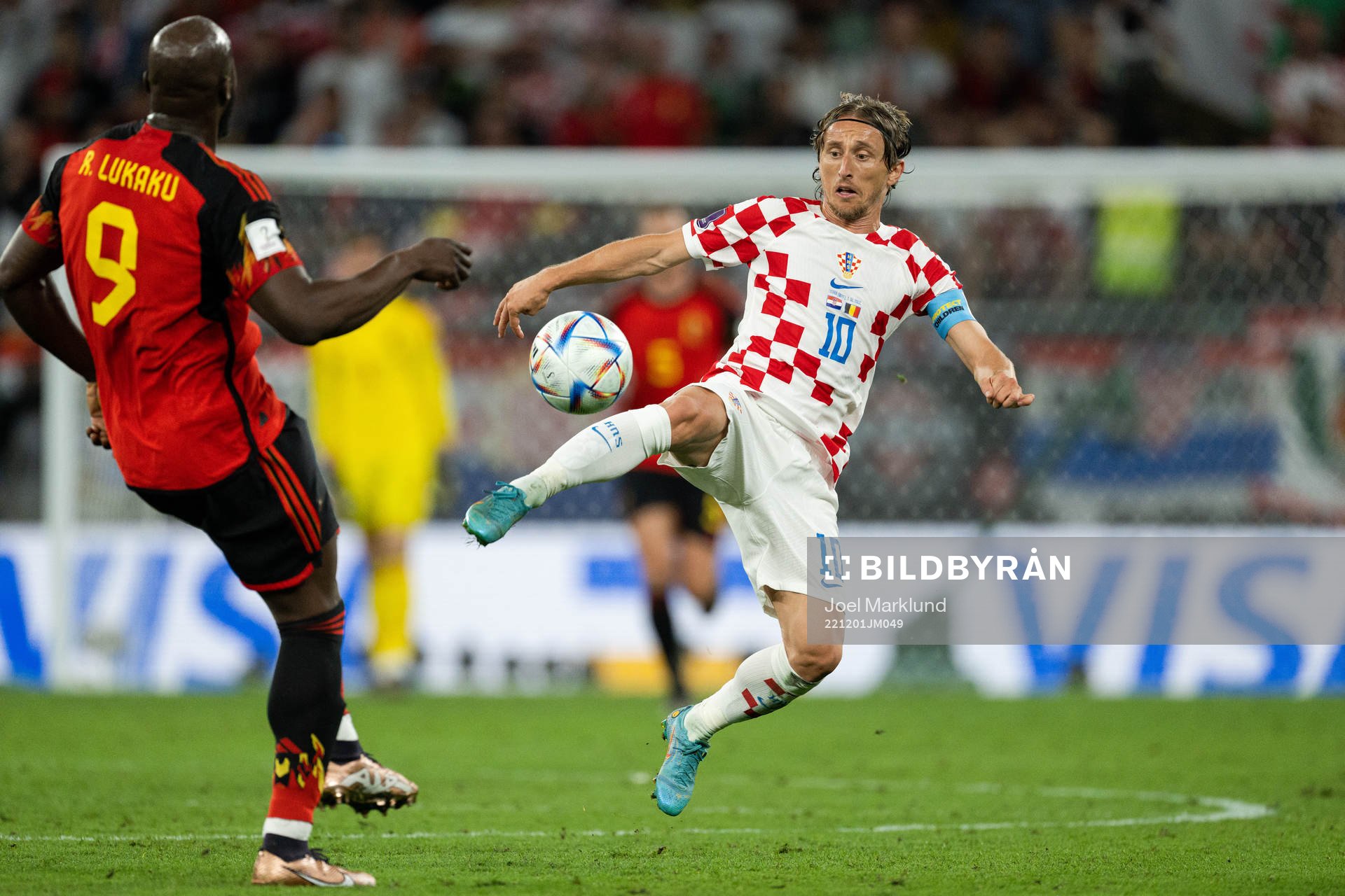 Romelu Lukaku of Belgium and Luka Modric of Croatia during the FIFA World Cup 2022 football match between Croatia and Belgium on December 1, 2022 in Doha.