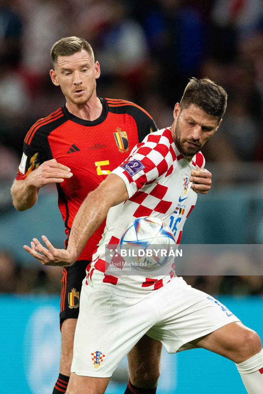 Jan Vertonghen of Belgium and Bruno Petkovic of Croatia