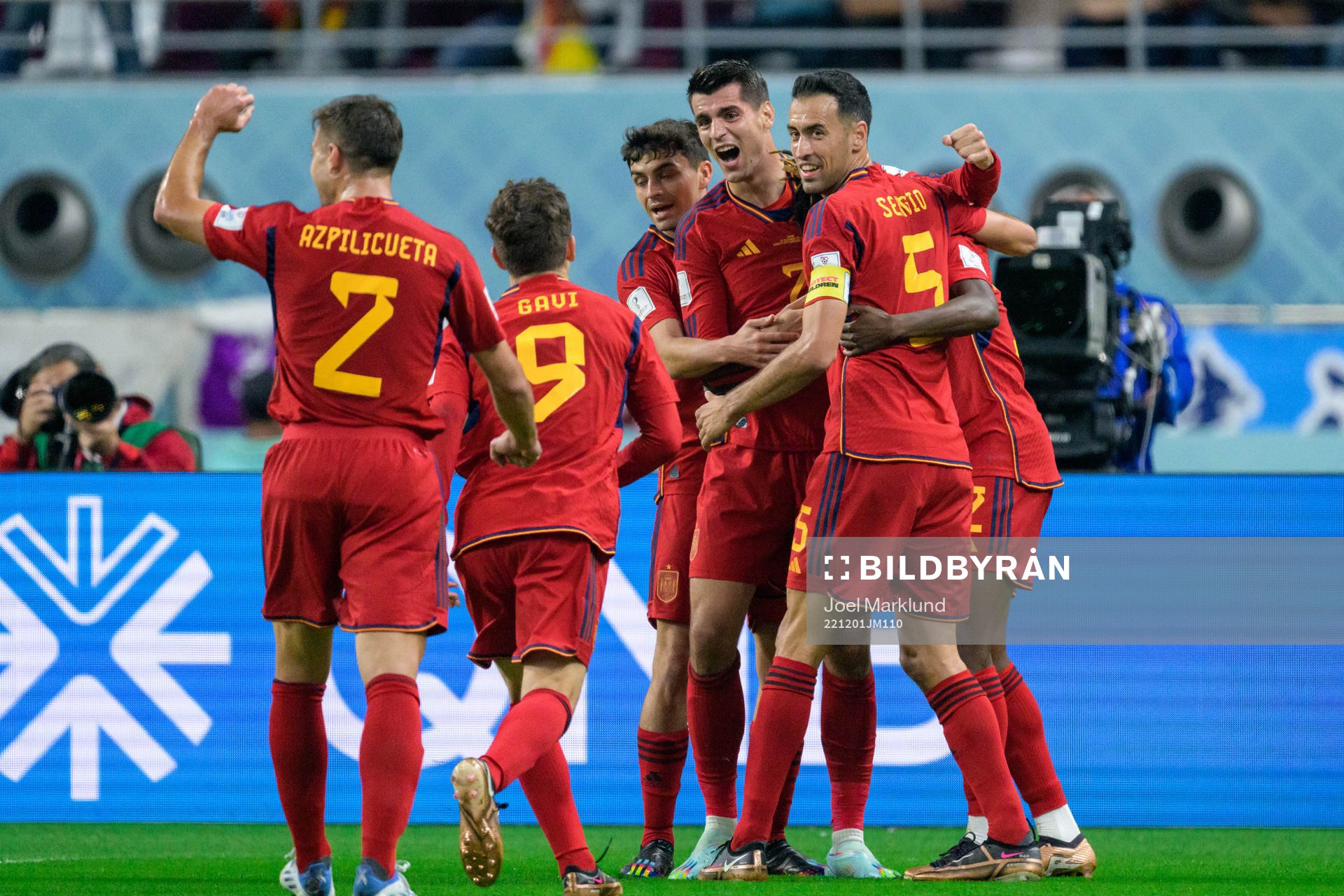 Alvaro Morata of Spain celebrate with teammates