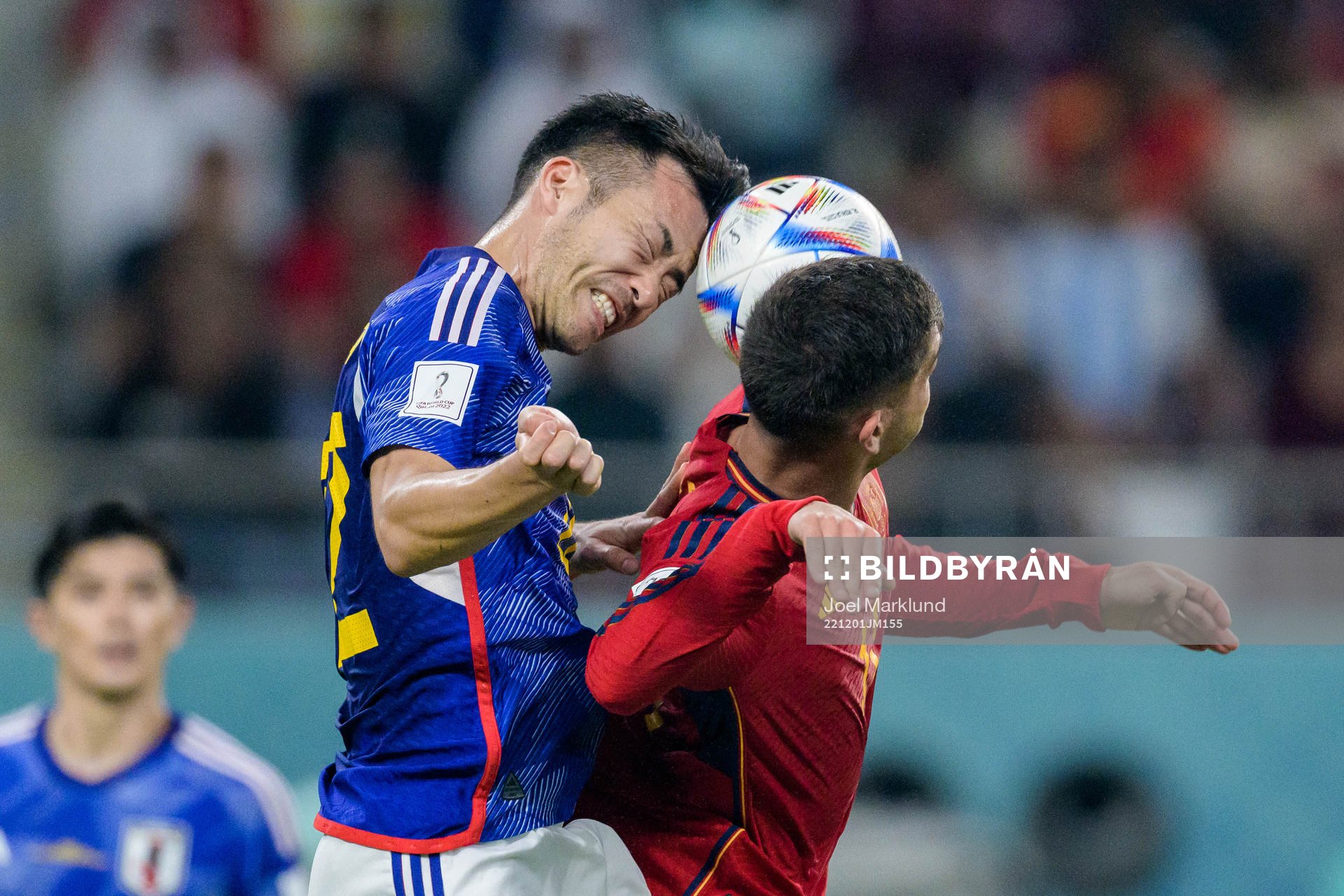 Maya Yoshida of Japan and Ferran Torres of Spain