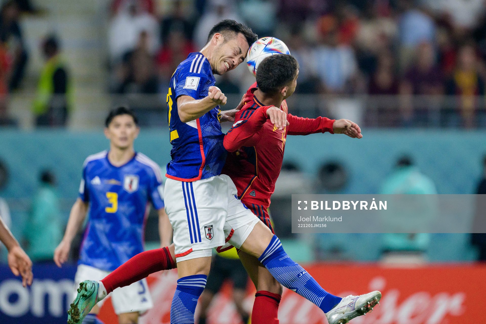 Maya Yoshida of Japan and Ferran Torres of Spain during the FIFA World Cup 2022 football match between Japan and Spain on December 1, 2022 in Doha.