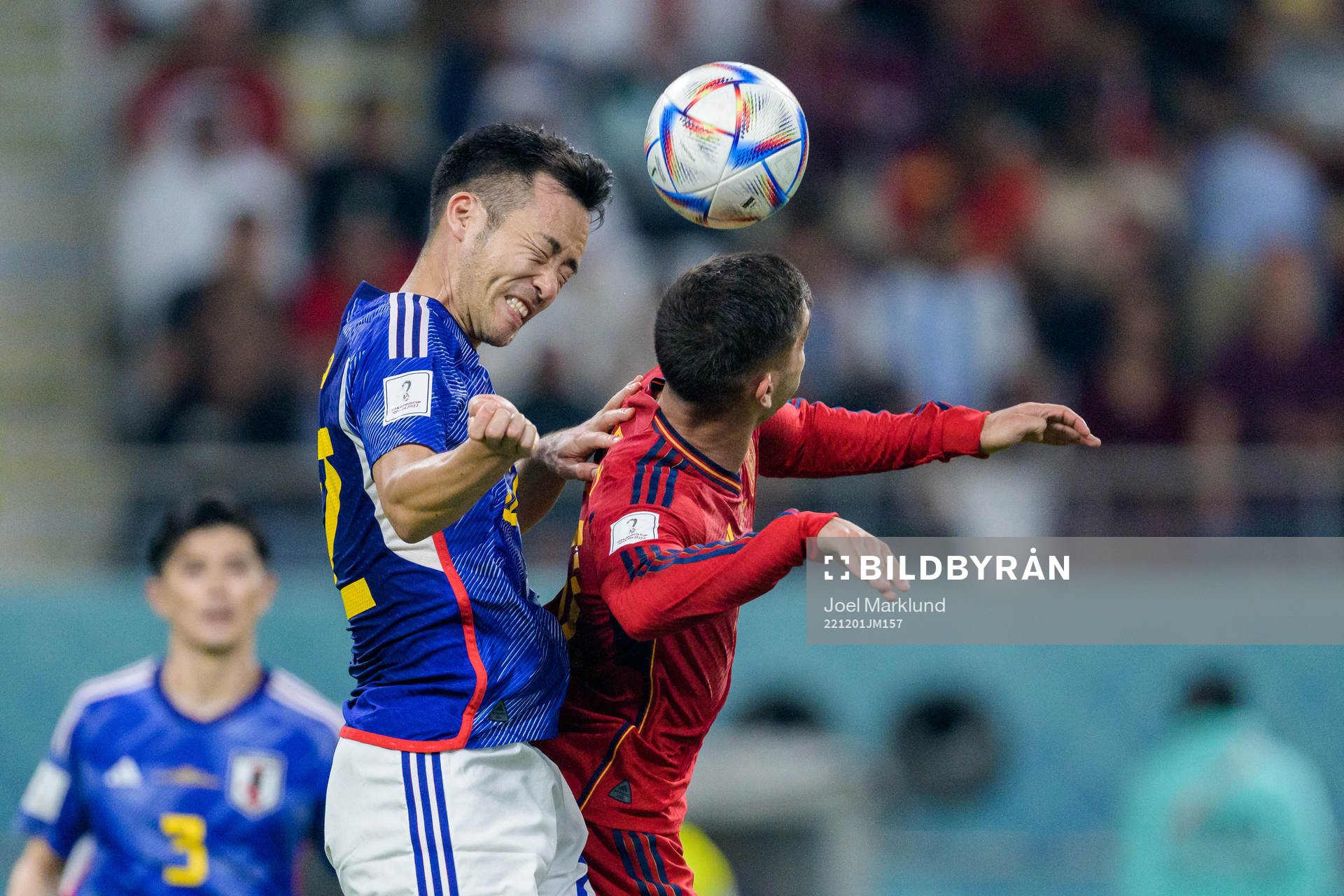 Maya Yoshida of Japan and Ferran Torres of Spain