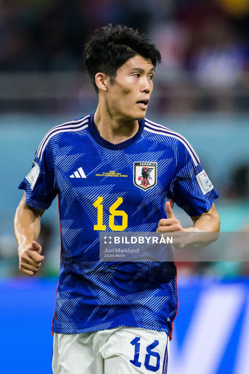 Takehiro Tomiyasu of Japan during the FIFA World Cup 2022 football match between Japan and Spain on December 1, 2022 in Doha.