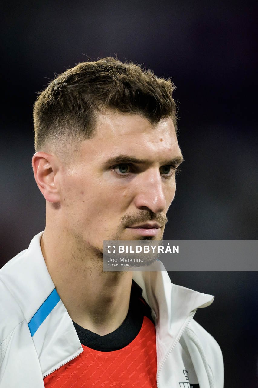 Thomas Meunier of Belgium ahead of the FIFA World Cup 2022 football match between Croatia and Belgium on December 1, 2022 in Doha.