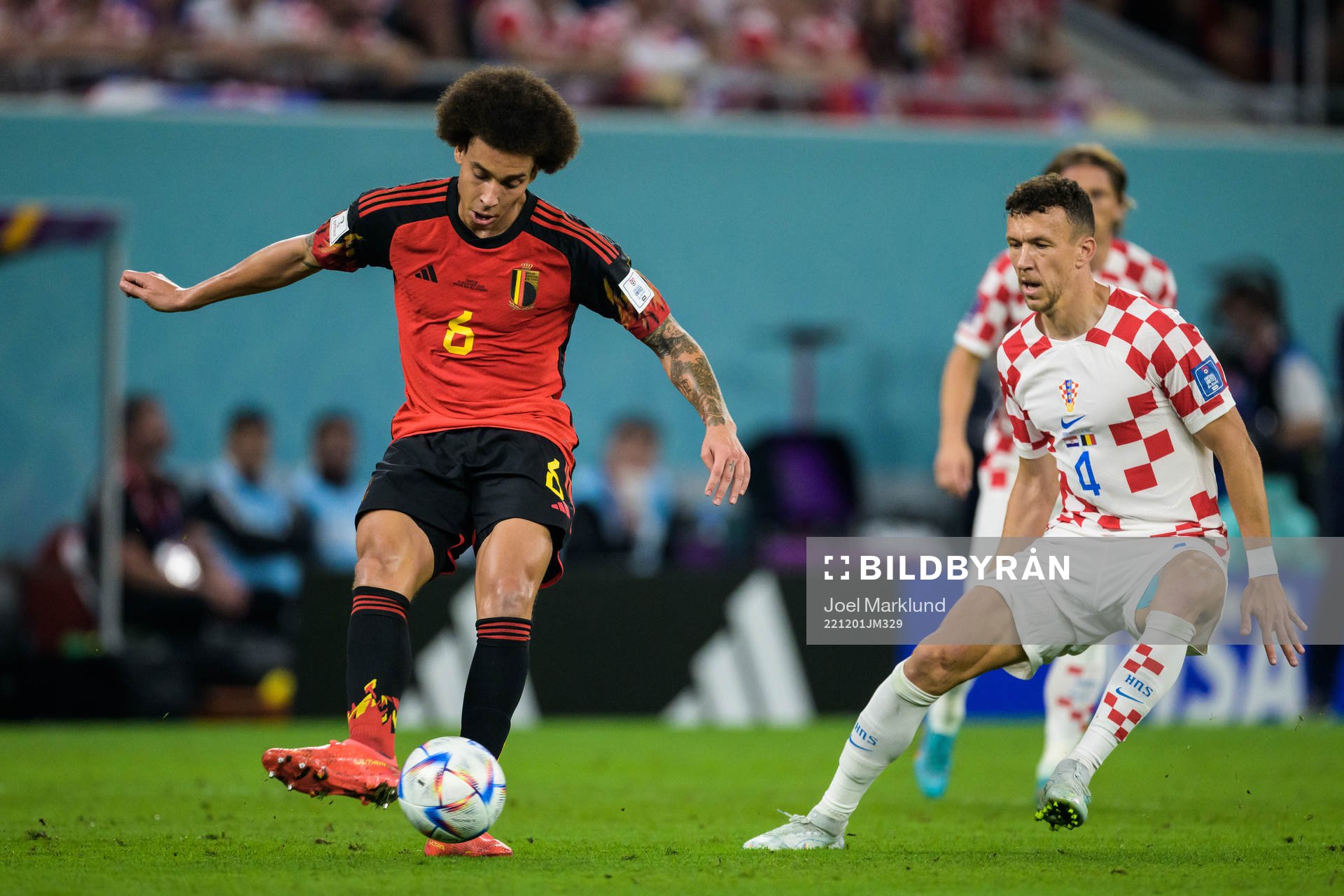 Axel Witsel of Belgium and Ivan Perisic of Croatia