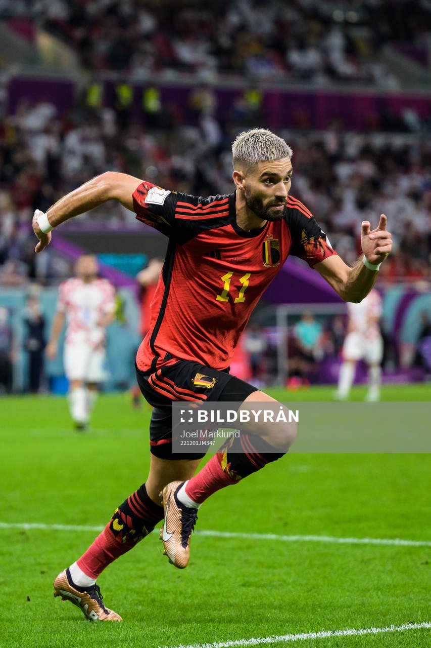 Yannick Carrasco of Belgium during the FIFA World Cup 2022 football match between Croatia and Belgium on December 1, 2022 in Doha.
