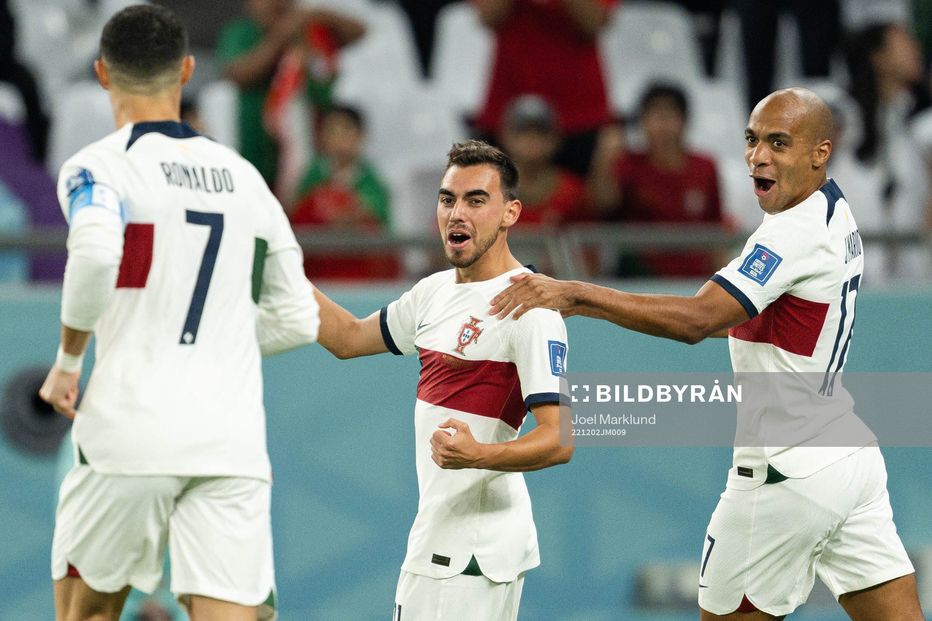 Cristiano Ronaldo, Ricardo Horta and Joao Mario of Portugal