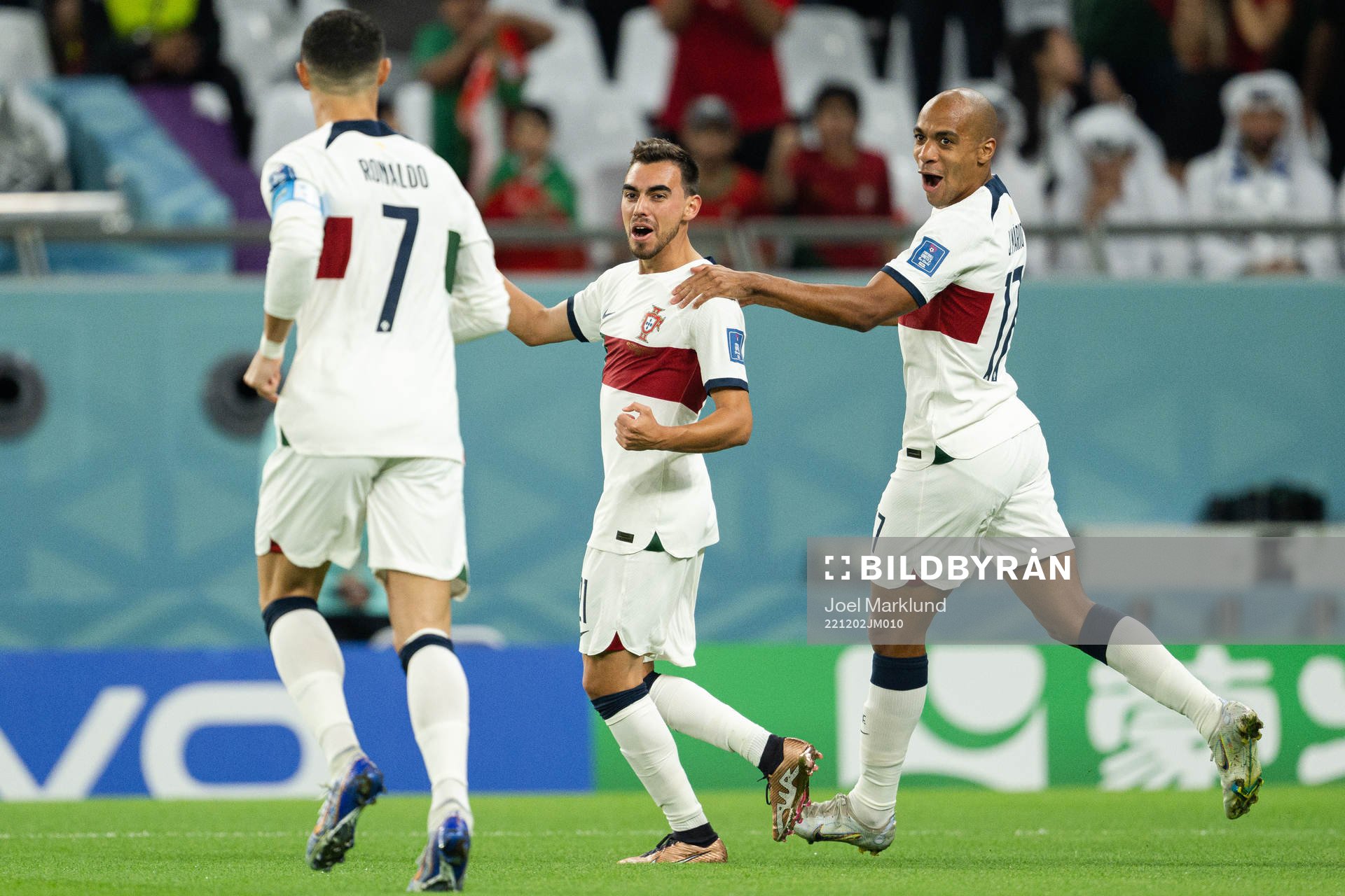Cristiano Ronaldo, Ricardo Horta and Joao Mario of Portugal