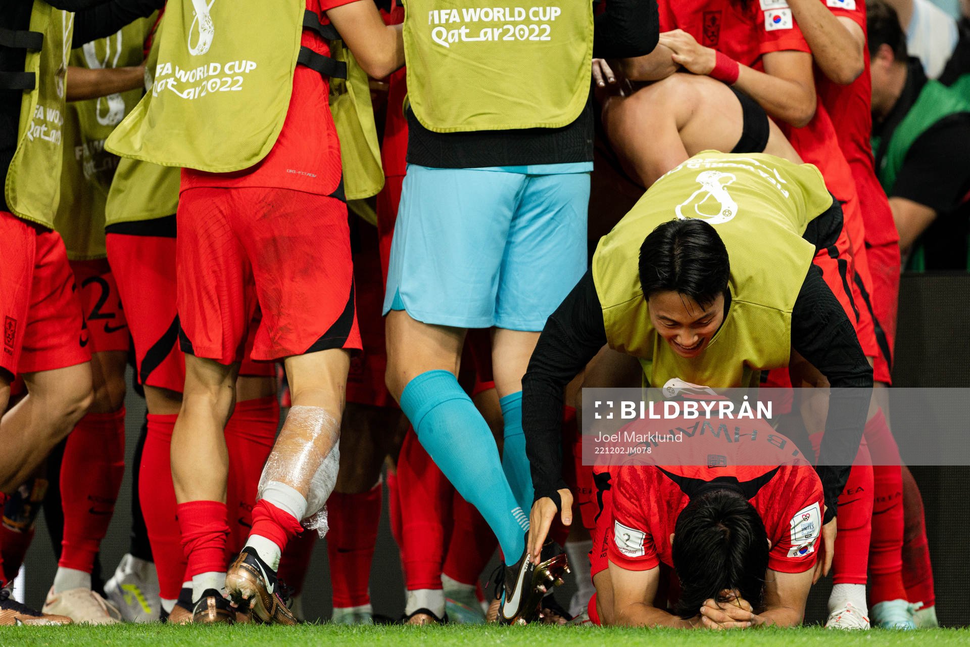 Seungho Paik and Inbeom Hwang of South Korea celebrate the