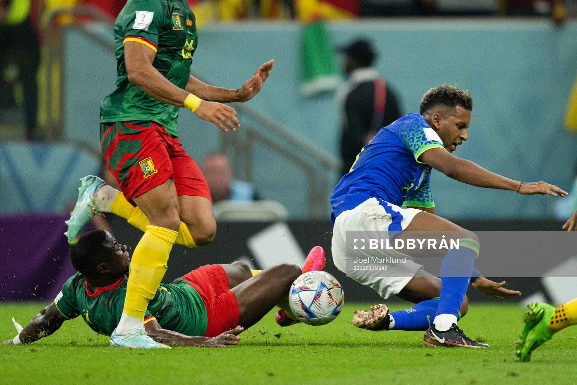 Collins Fai of Cameroon and Rodrygo of Brazil
