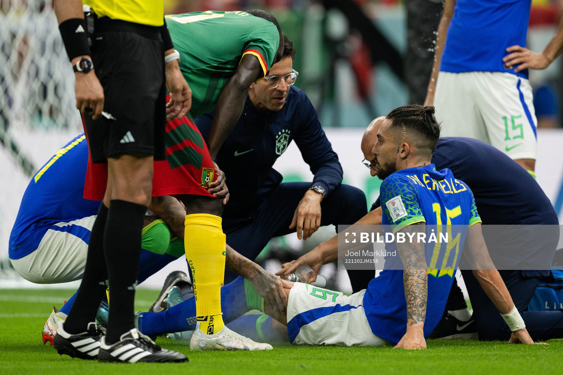 Alex Sandro of Brazil in pain