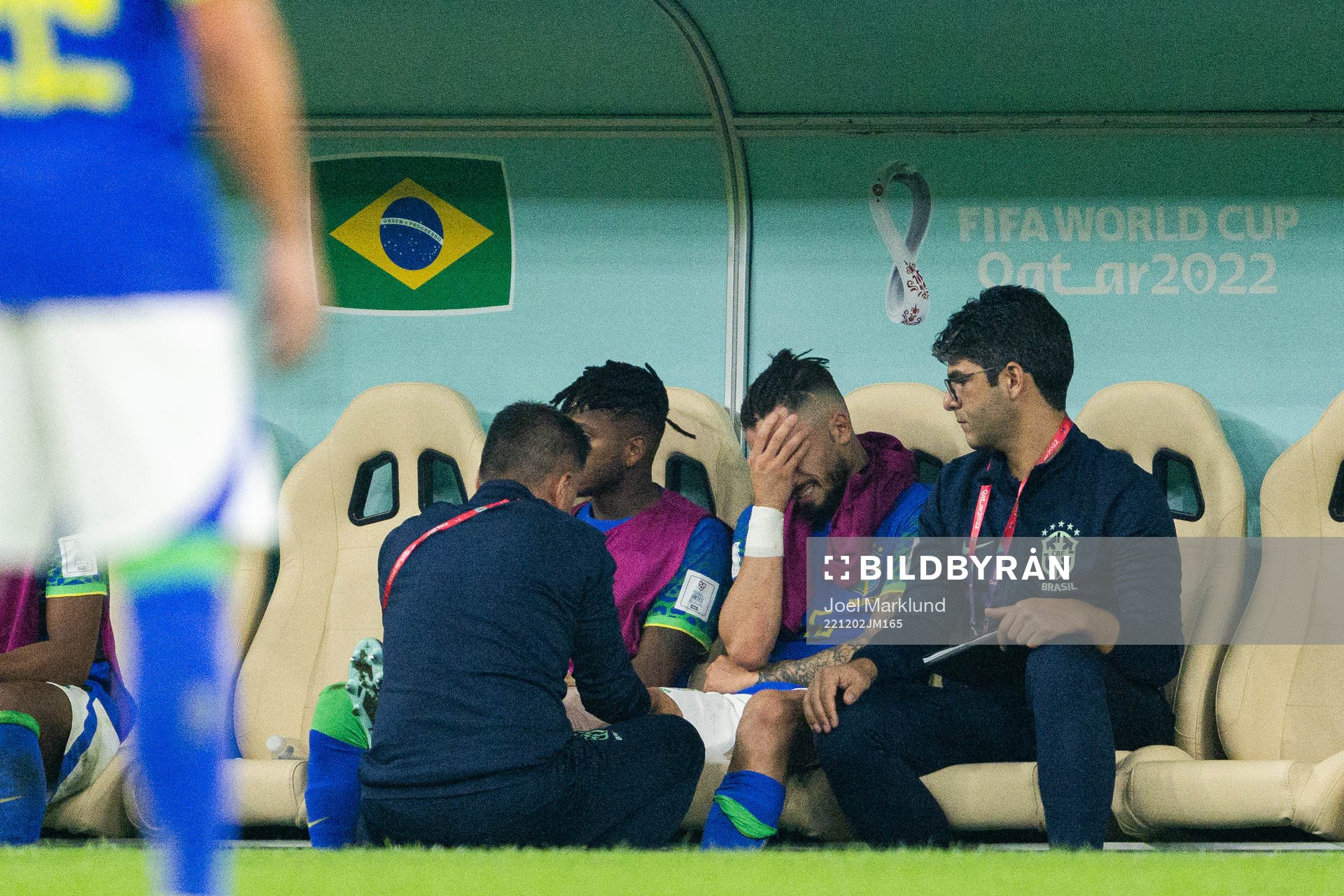Alex Telles of Brazil in pain