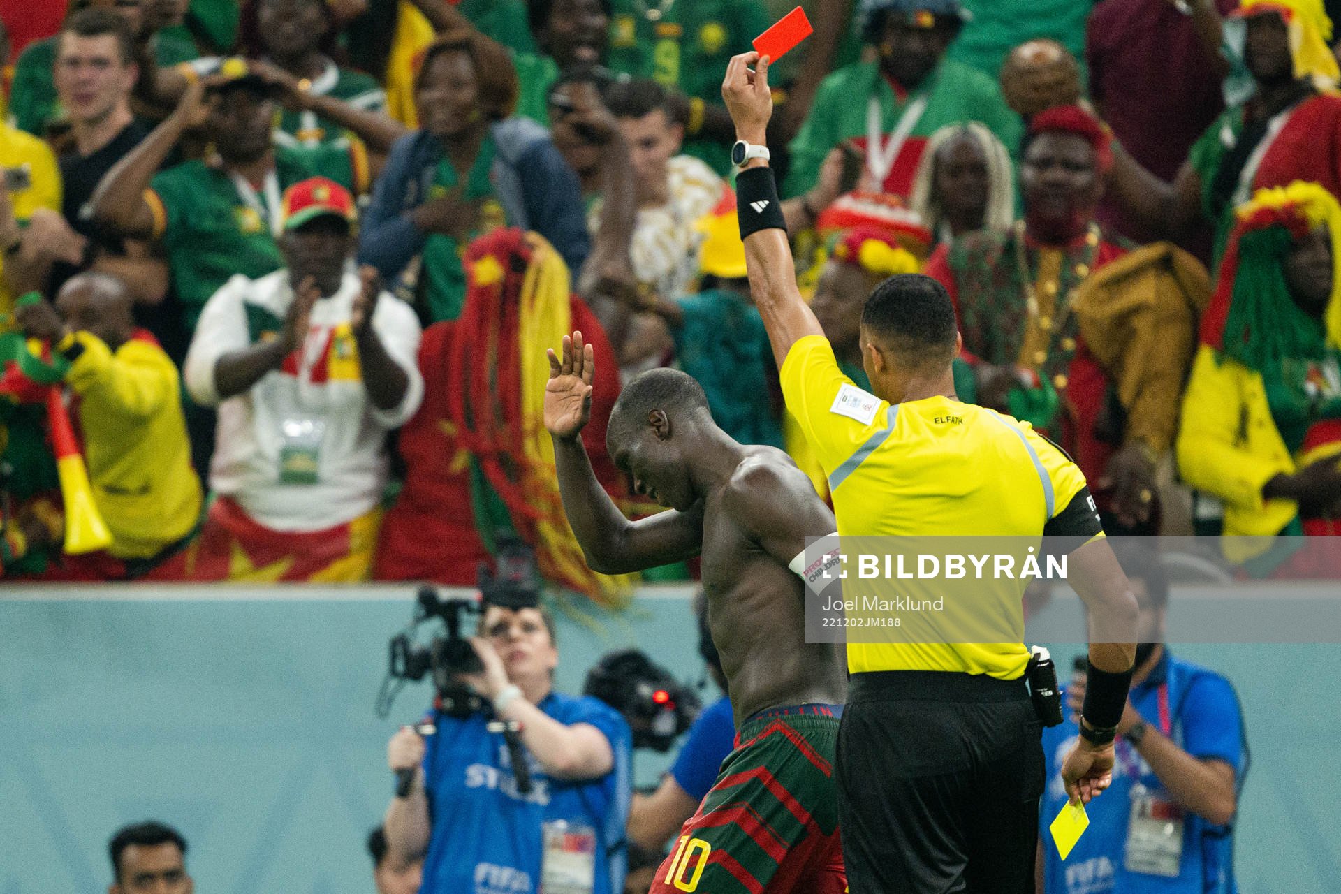 Vincent Aboubakar of Cameroon receives a red card