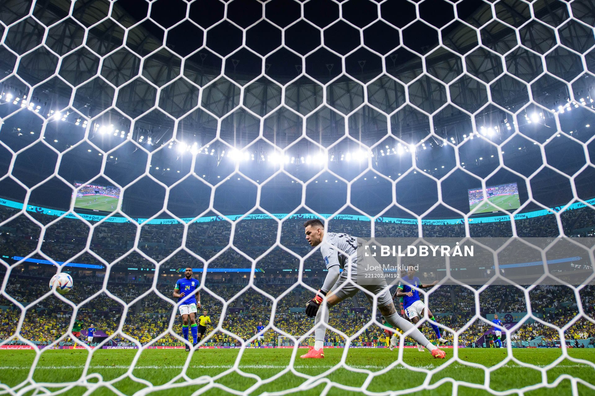 Goalkeeper Ederson of Brazil lets in the 1-0 goal from