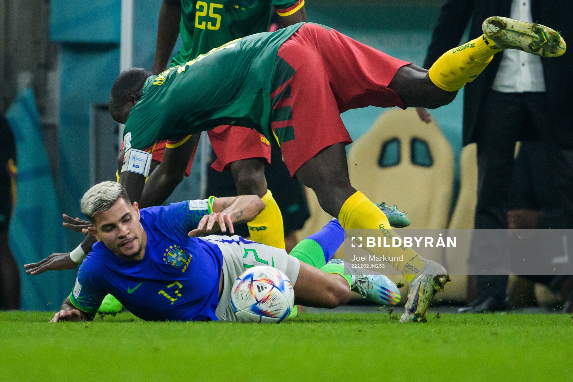 Bruno Guimaraes of Brazil and Vincent Aboubakar of Cameroon