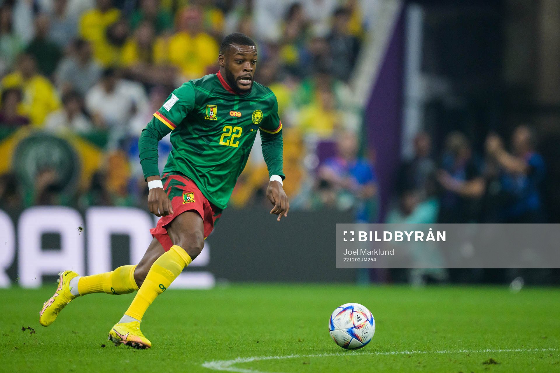 Olivier Ntcham of Cameroon during the FIFA World Cup 2022 football match between Cameroon and Brazil on December 2, 2022 in Doha.
