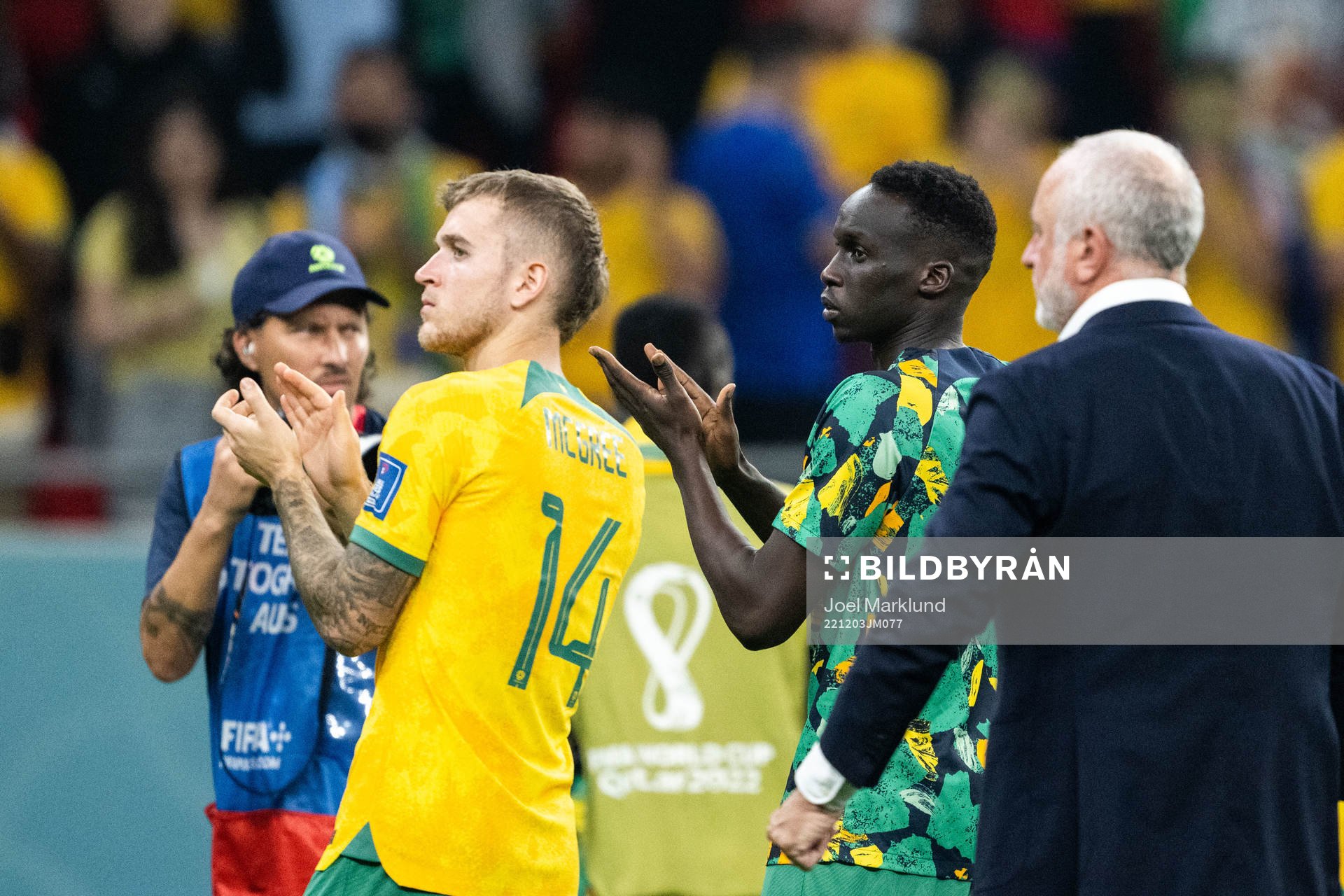 Riley McGree and Garang Kuol of Australia look dejected