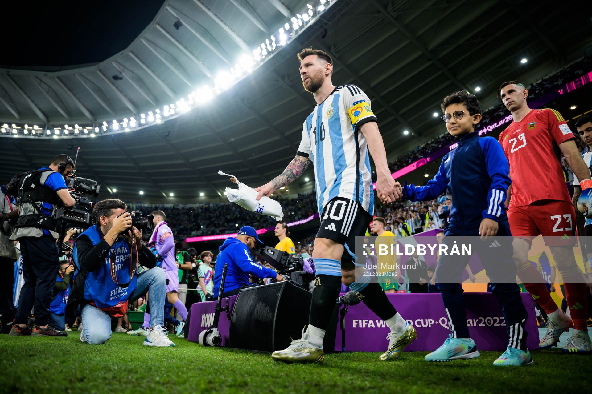 Lionel Messi of Argentina enters the pitch for the FIFA