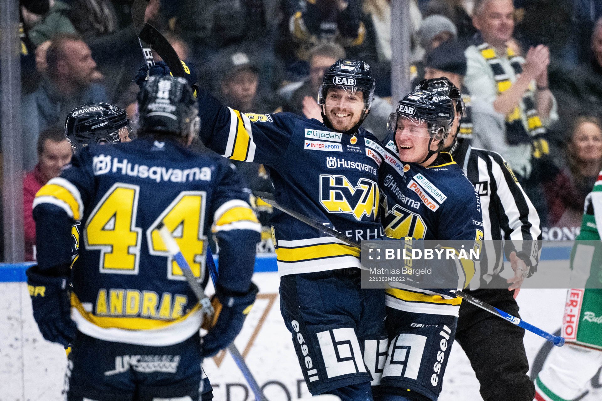 HV71s Fredrik Forsberg jublar med lagkamrater