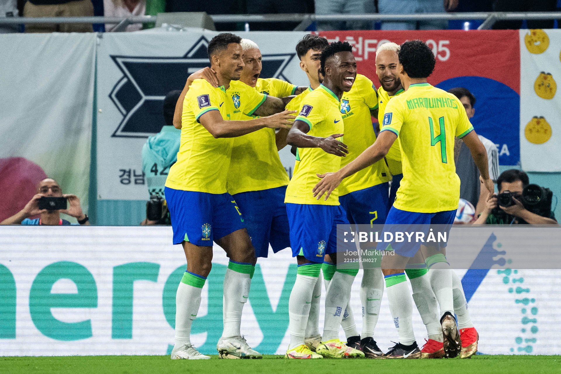 Vinicius Junior of Brazil celebrates with teammates