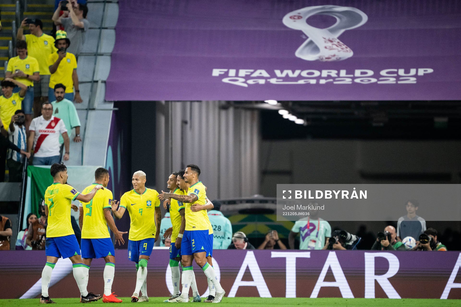 Richarlison of Brazil celebrates with teammates
