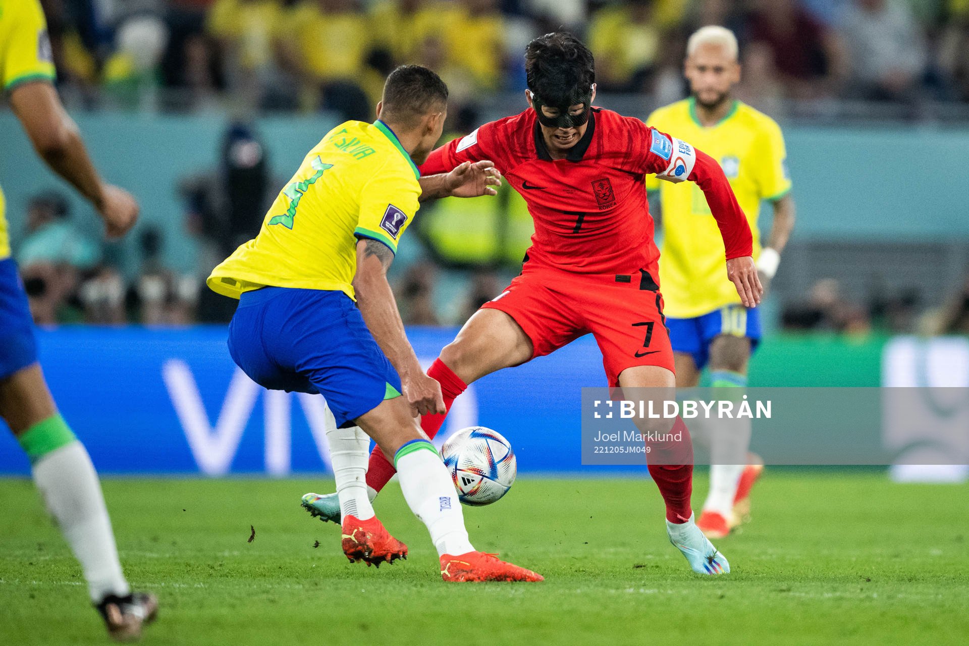 Thiago Silva of Brazil and Heungmin Son of South Korea