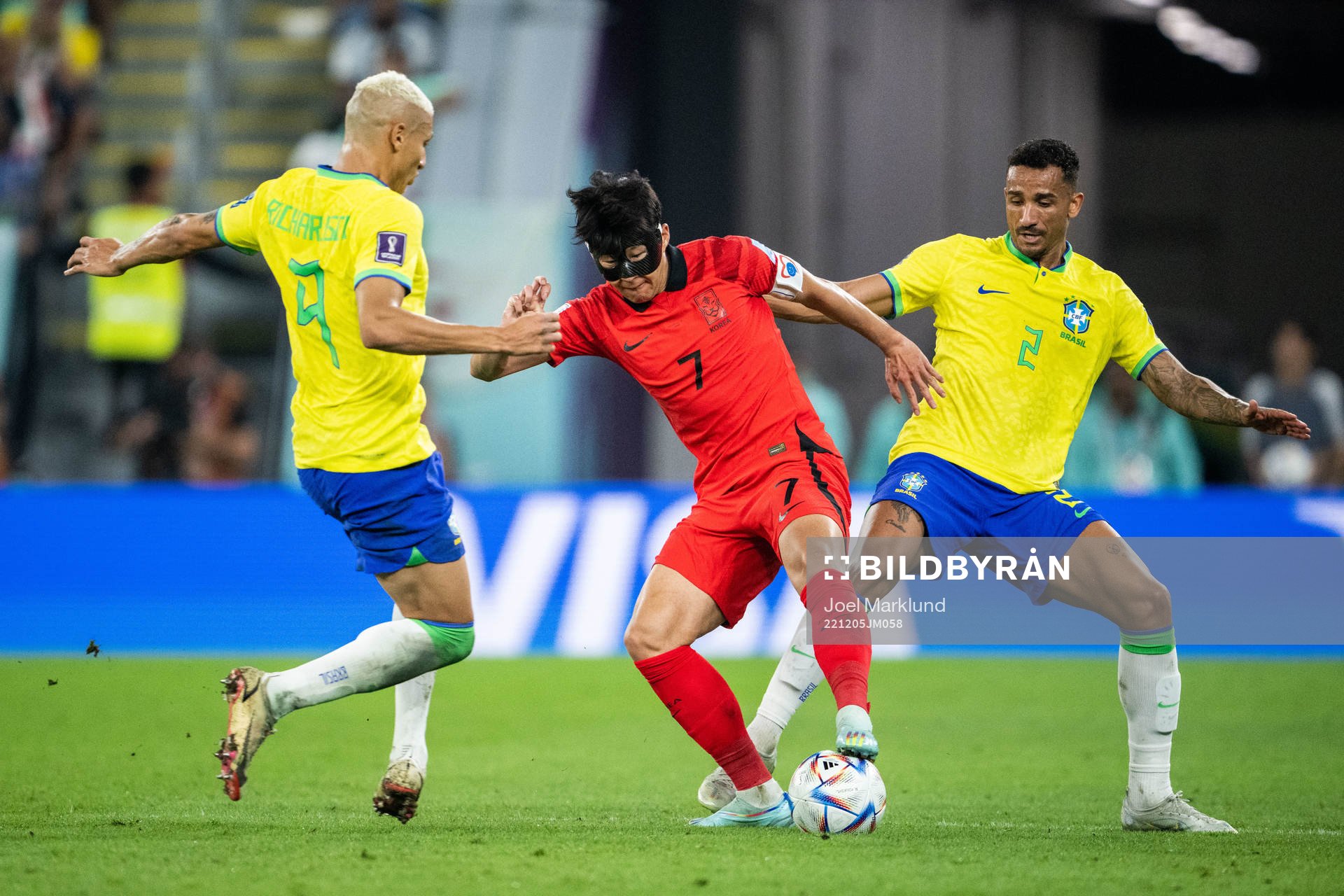 Heungmin Son of South Korea against Richarlison and Danilo