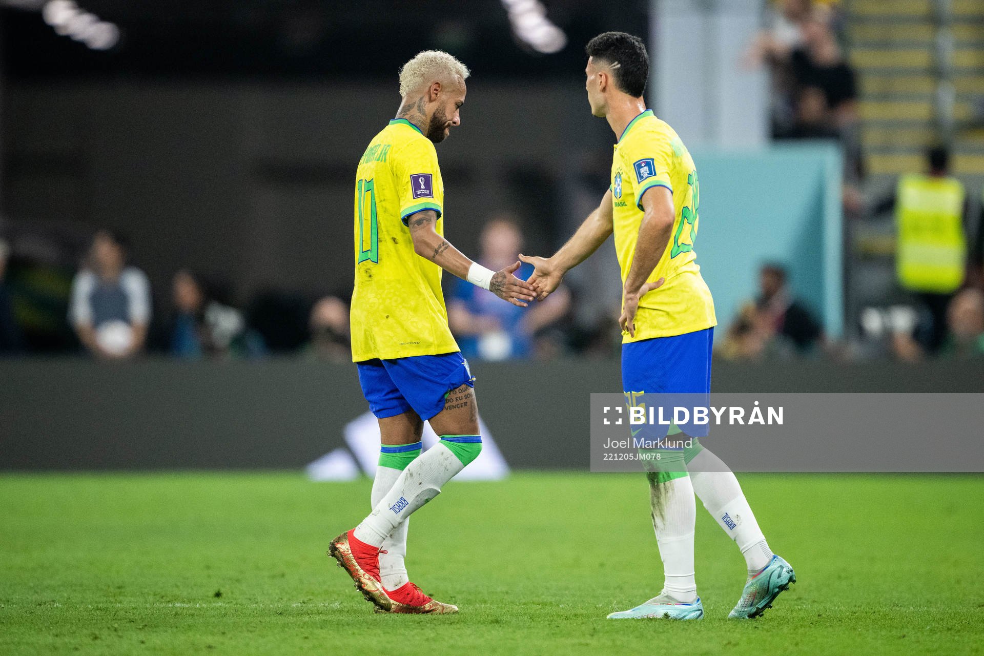 Neymar and Gabriel Martinelli of Brazil