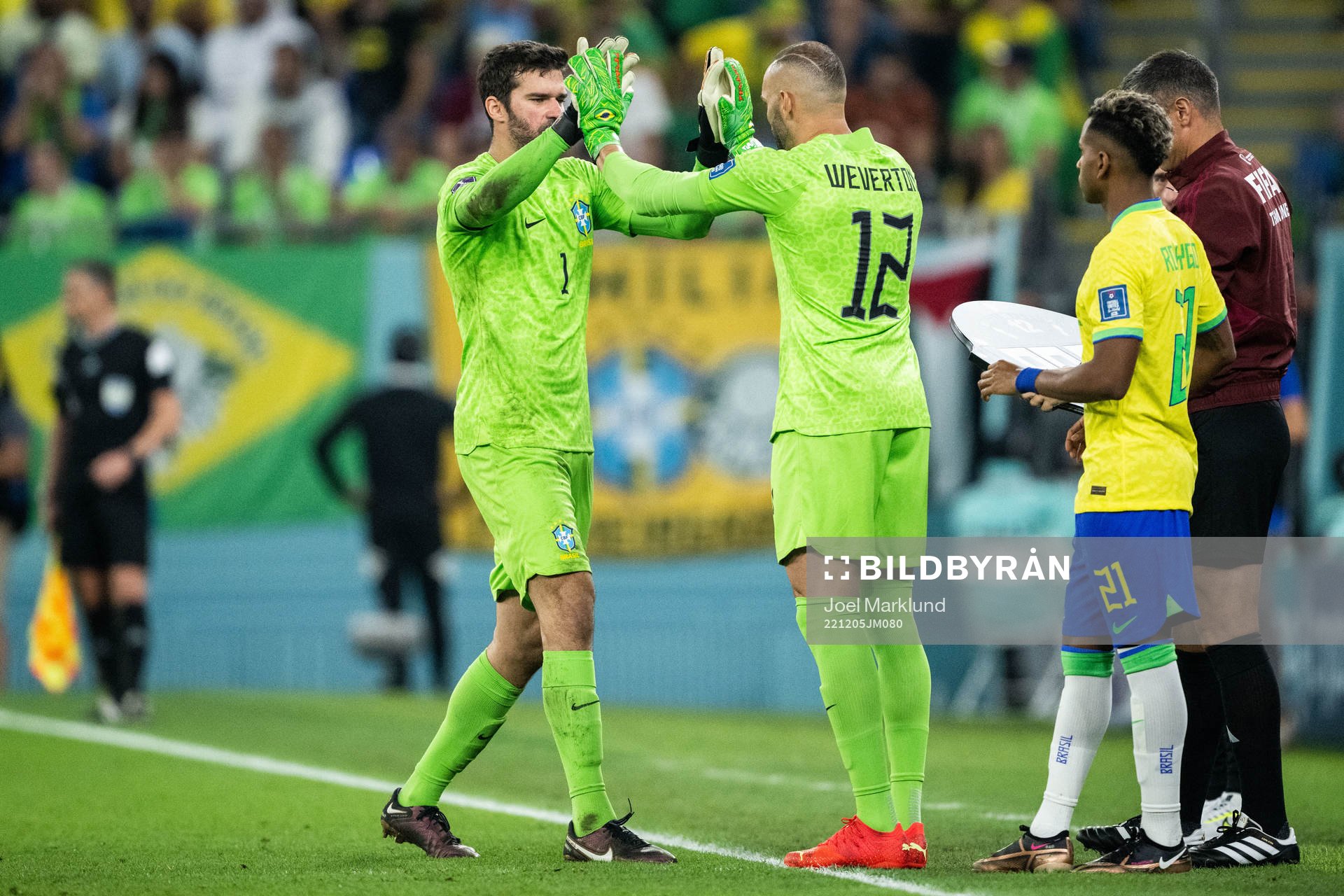 Goalkeeper Alisson of Brazil is substituted off for