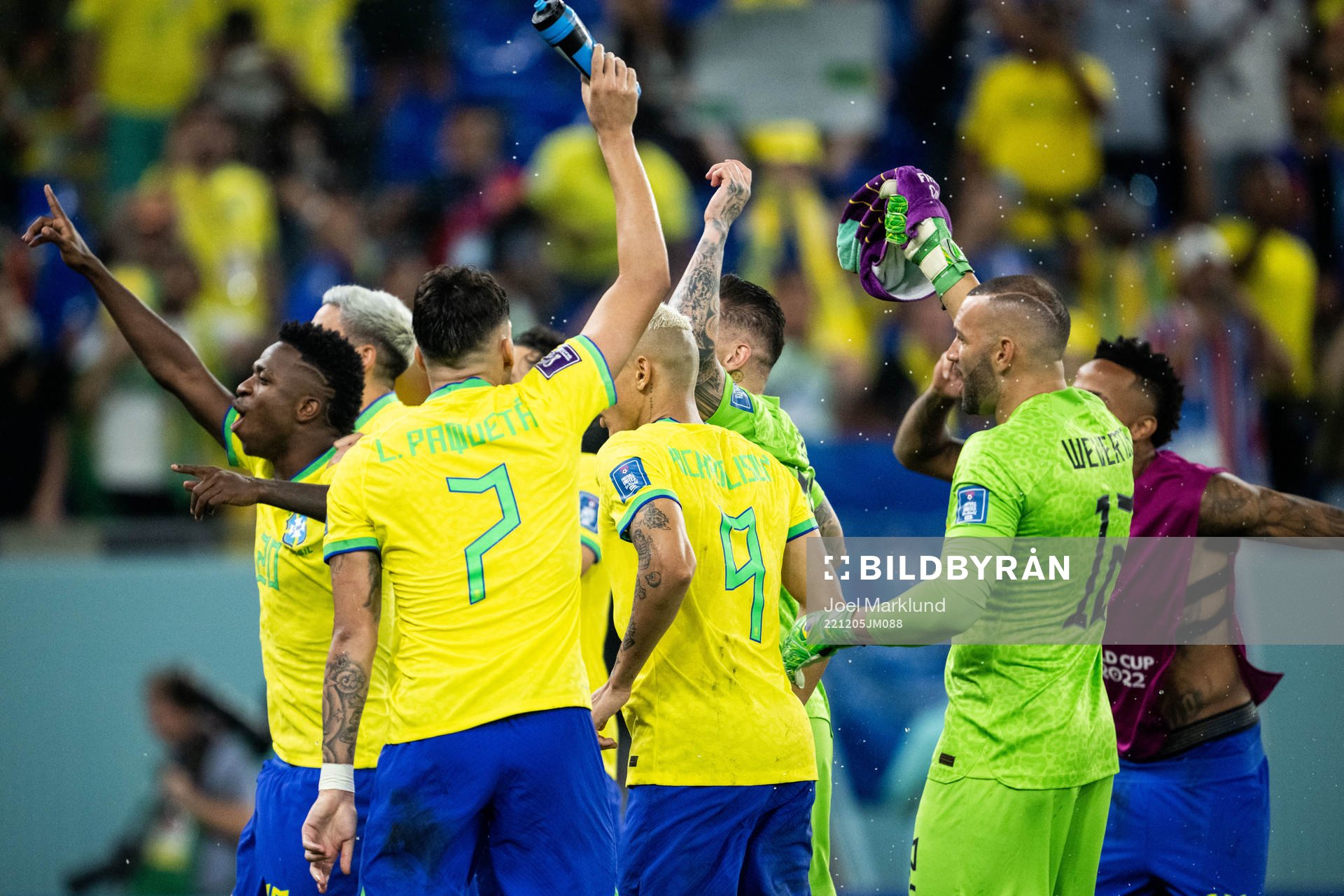 Players of Brazil celebrate