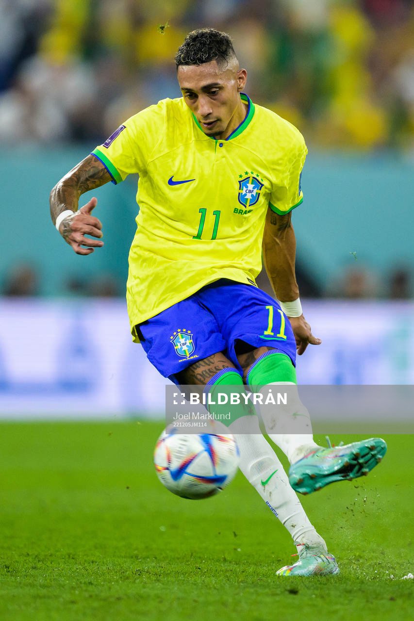 Raphinha of Brazil during the FIFA World Cup 2022 round of 16 football match between Brazil and South Korea on December 5, 2022 in Doha.
