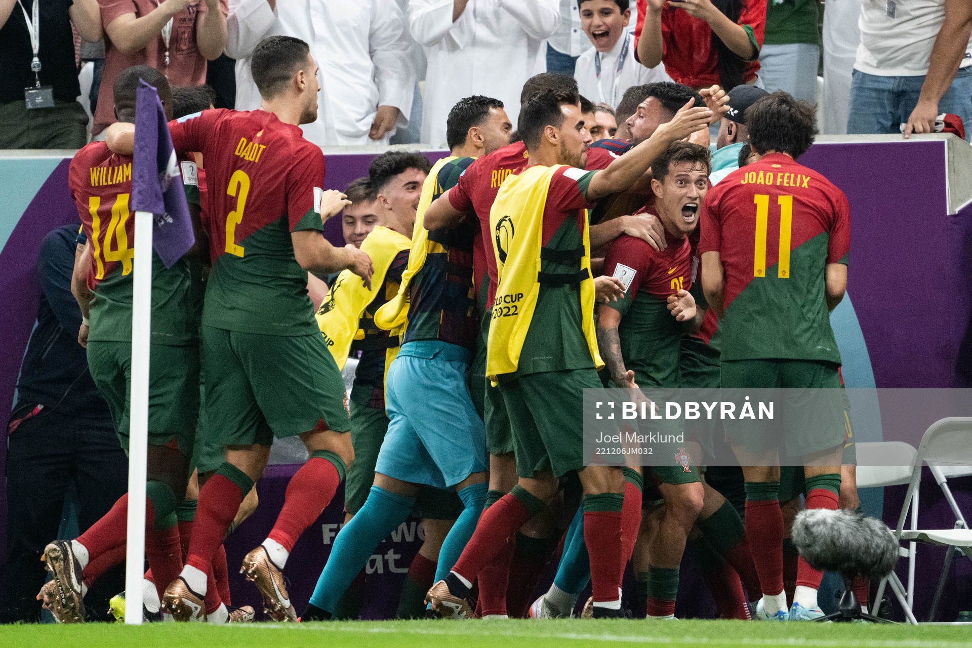 Goncalo Ramos of Portugal celebrates with teammates