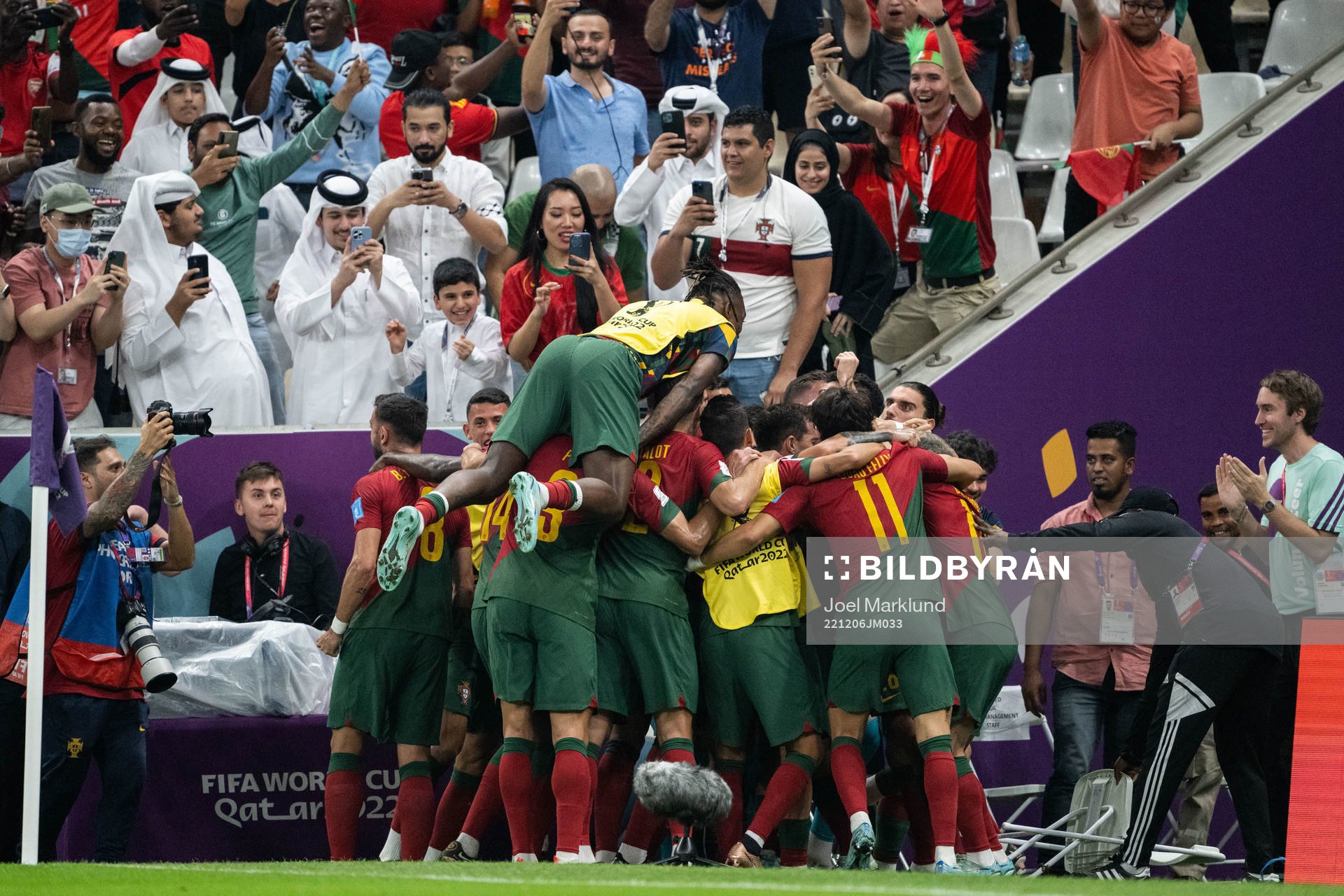 Goncalo Ramos of Portugal celebrates with teammates