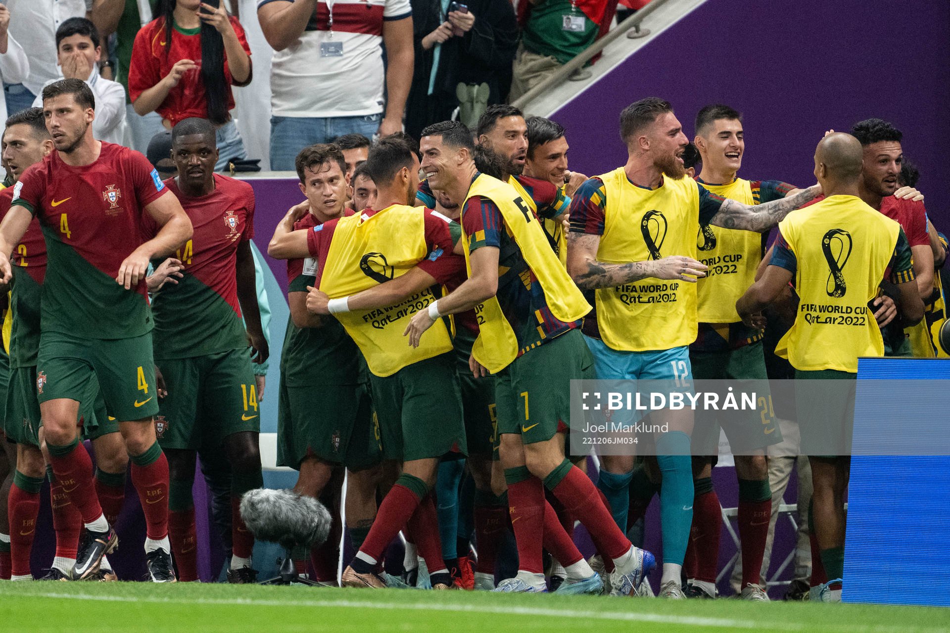 Goncalo Ramos of Portugal celebrates with Cristiano Ronaldo