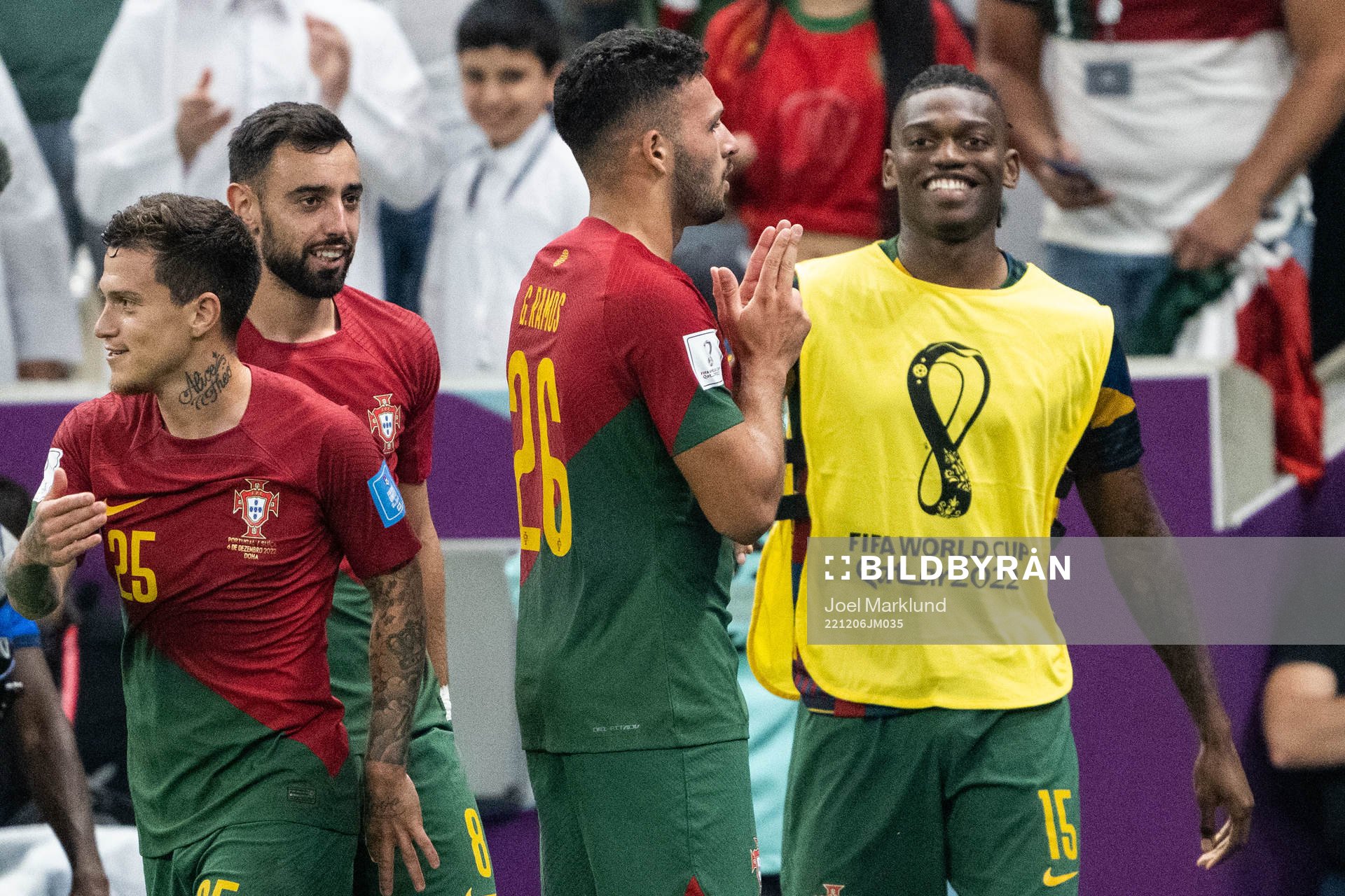 Goncalo Ramos of Portugal celebrates with teammates