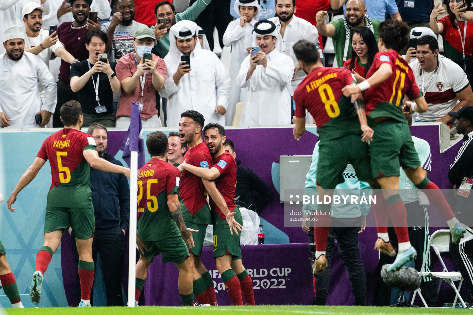 Goncalo Ramos of Portugal celebrates with teammates