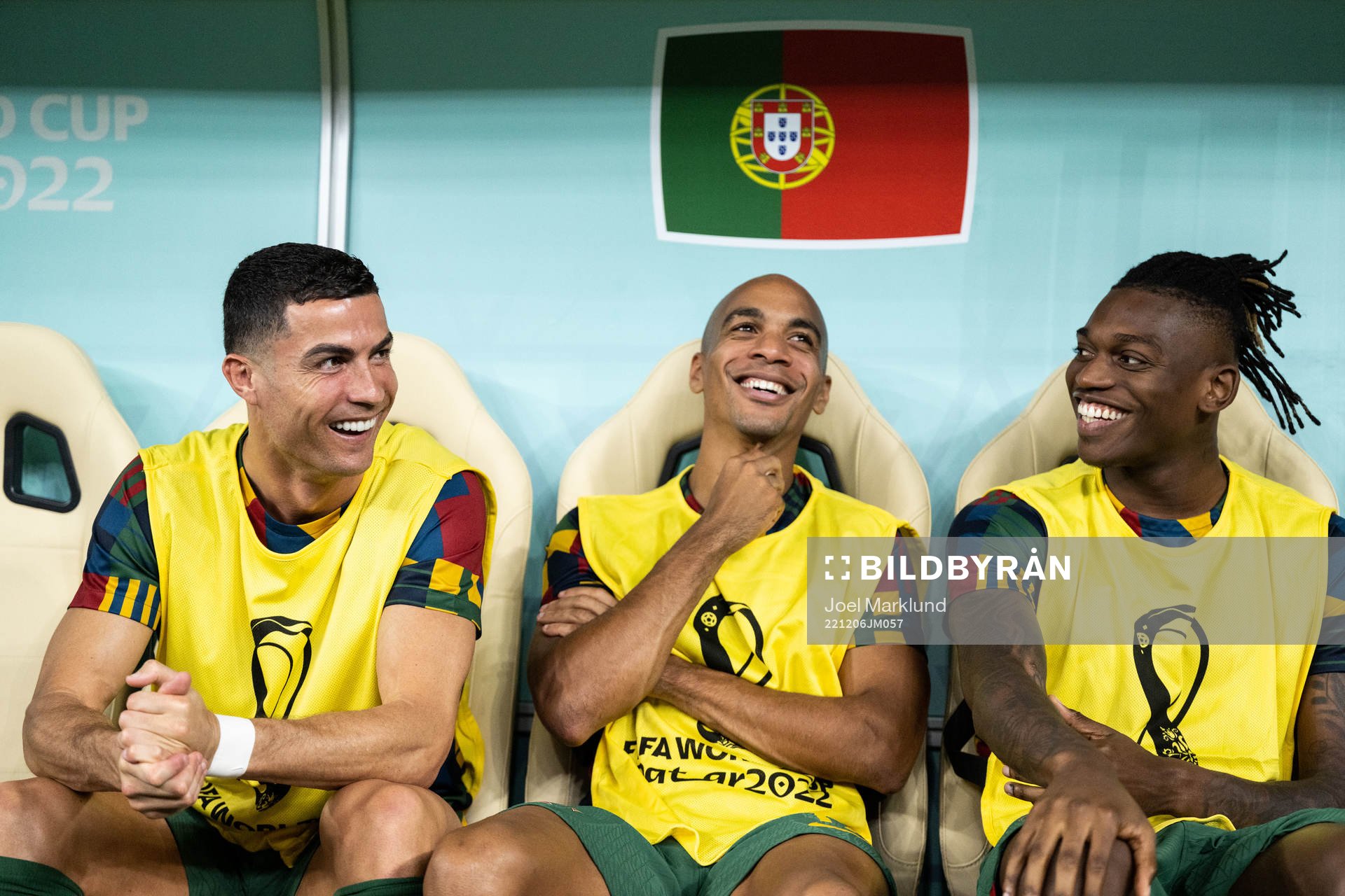 Cristiano Ronaldo, Joao Mario and Rafael Leao of Portugal