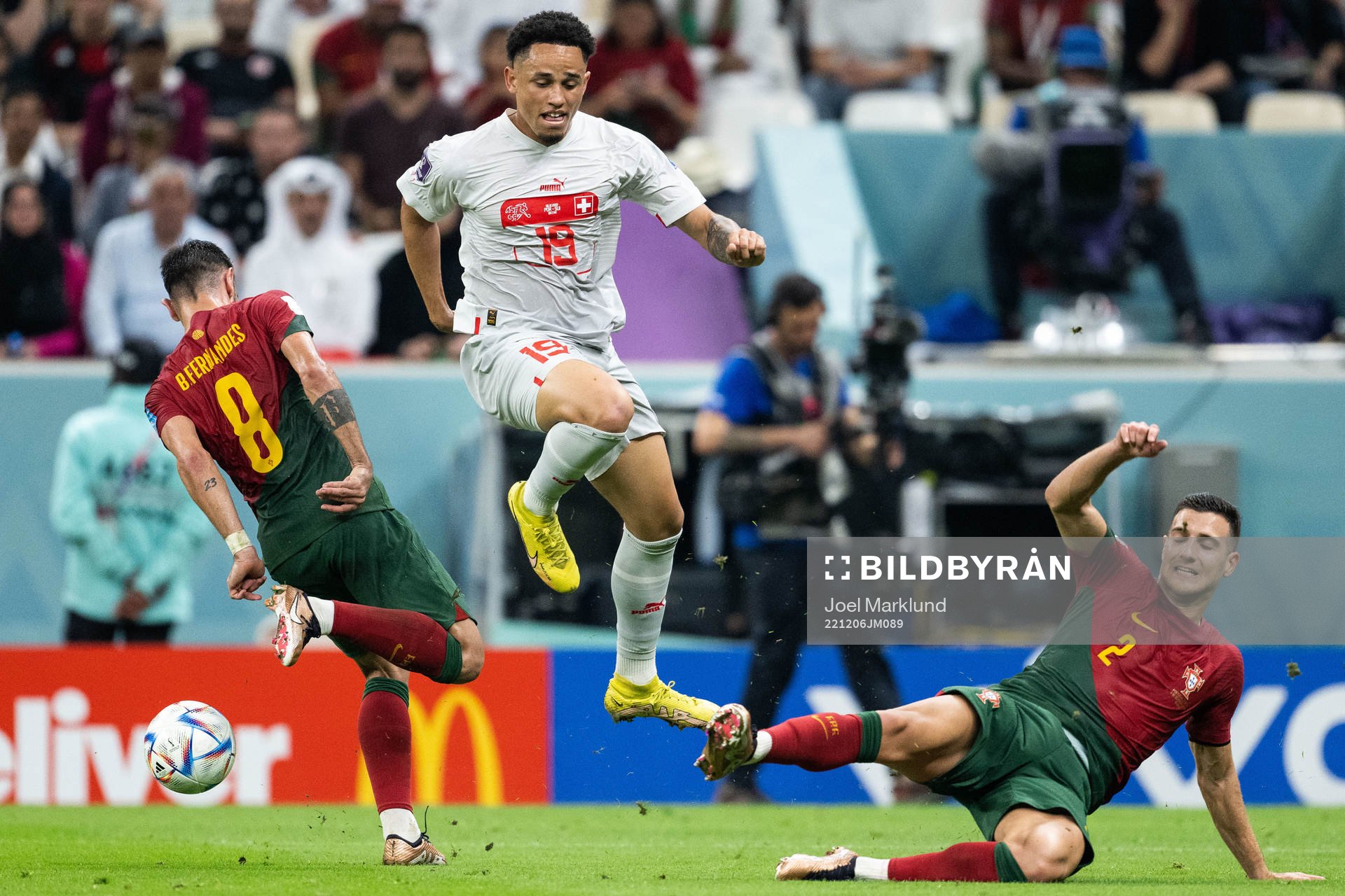 Noah Okafor of Switzerland against Bruno Fernandes and