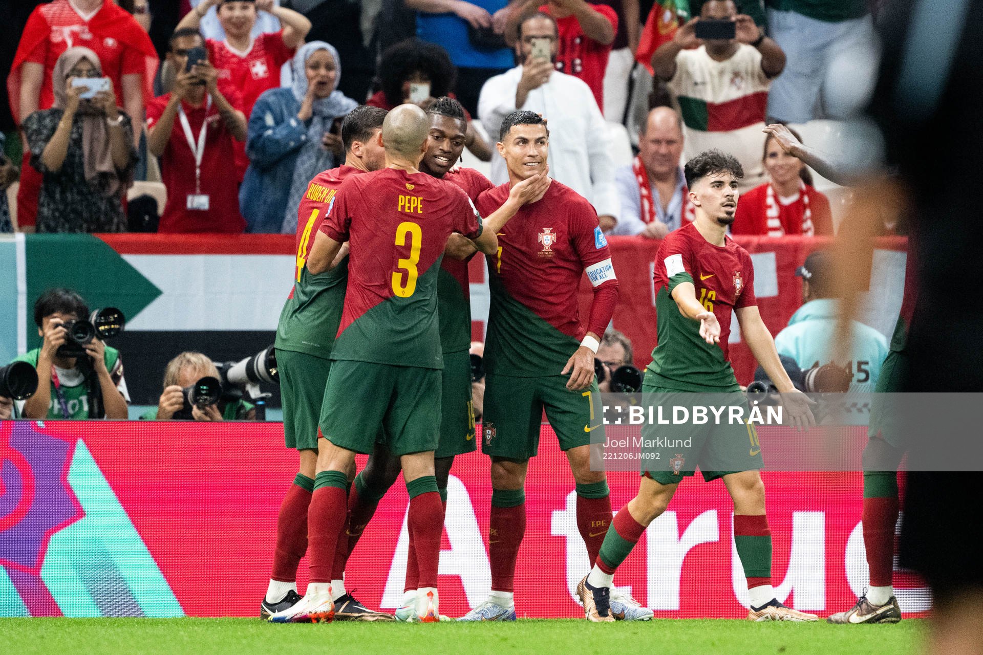 Rafael Leao of Portugal celebrates with Ruben Dias, Pepe,