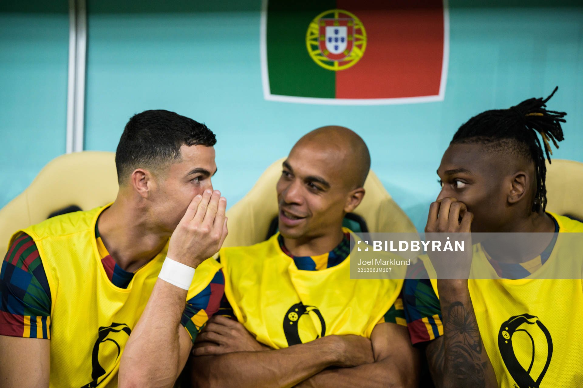 Cristiano Ronaldo, Joao Mario and Rafael Leao of Portugal