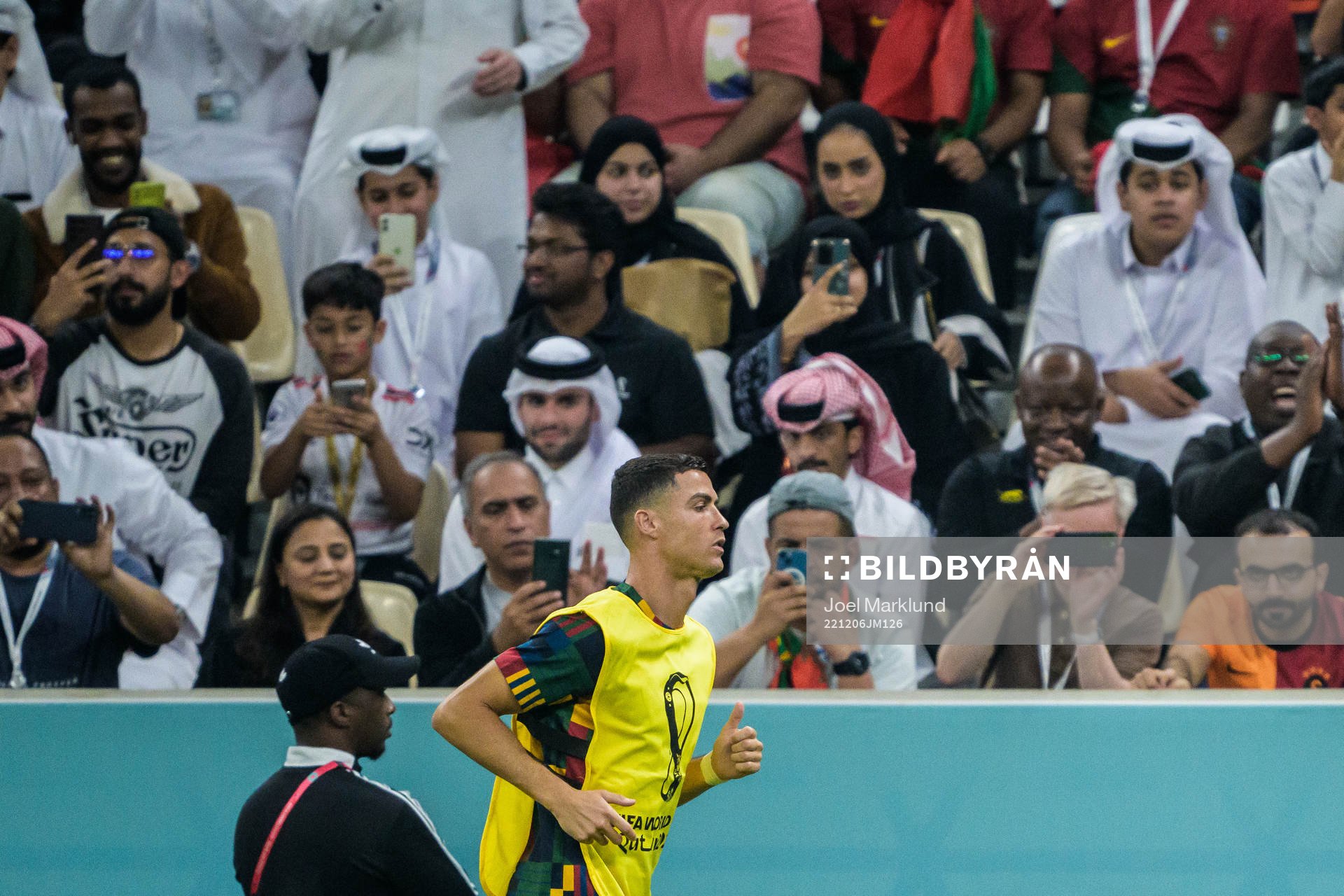 Cristiano Ronaldo of Portugal warms up in front of