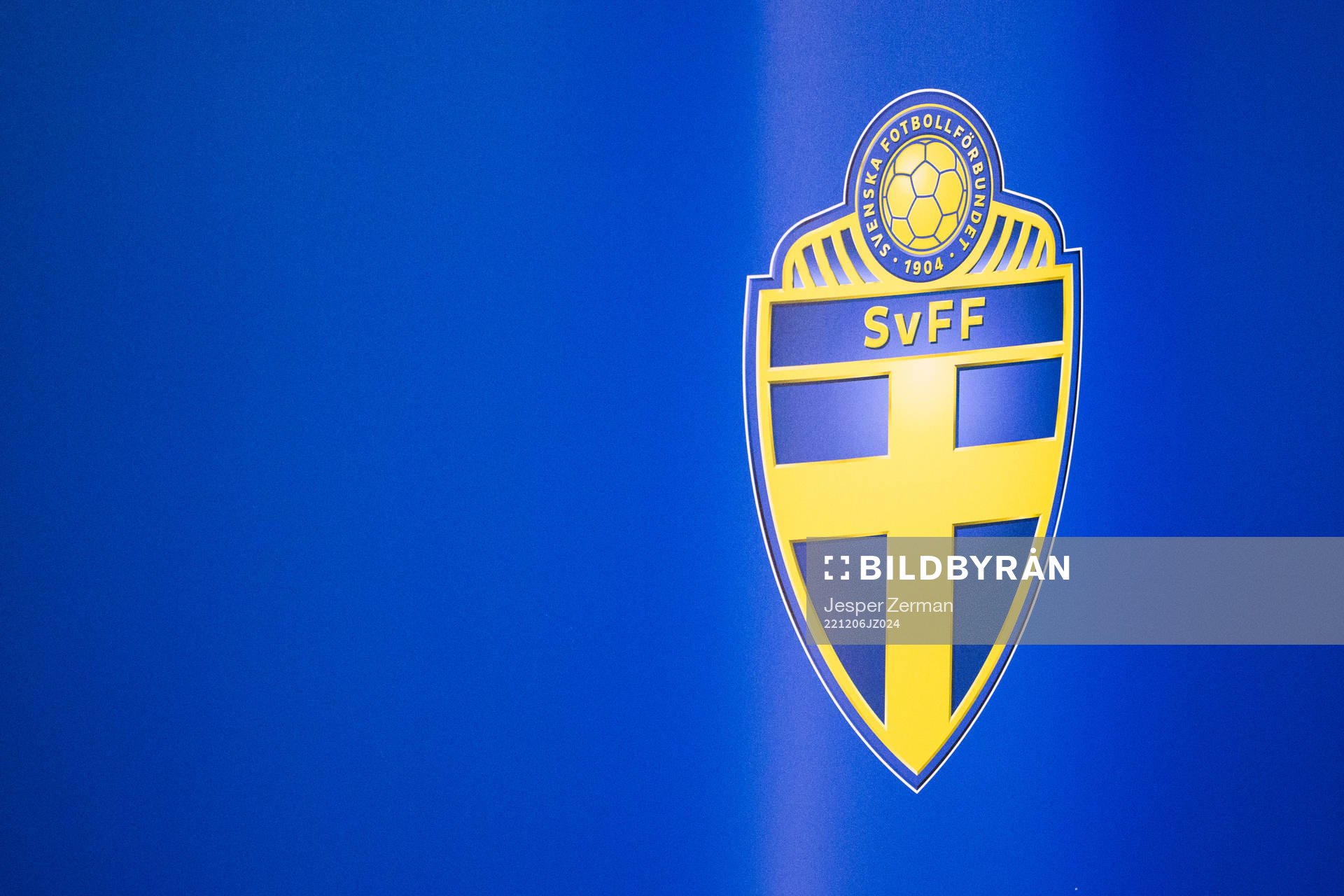 The logotype of the Swedish football association at a press