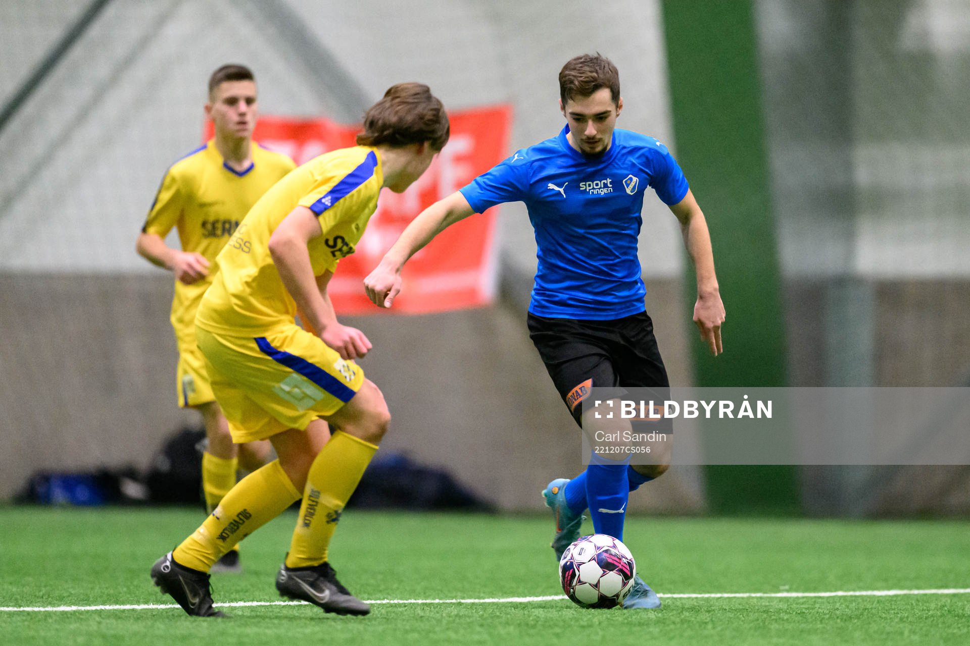 Halmstads Nikola Urban under fotbollsmatchen i Skandinaviska Mästerskapen mellan Halmstad och IFK Göteborg den 7 december 2022 i Borås.