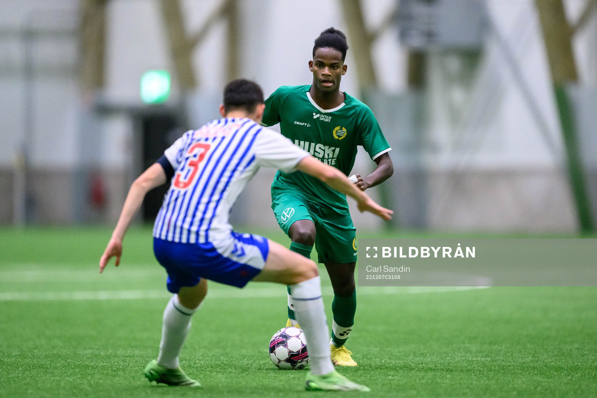 Hammarbys Dennis Asprilla Ponce under fotbollsmatchen i Skandinaviska Mästerskapen mellan Odense och Hammarby den 7 december 2022 i Borås.