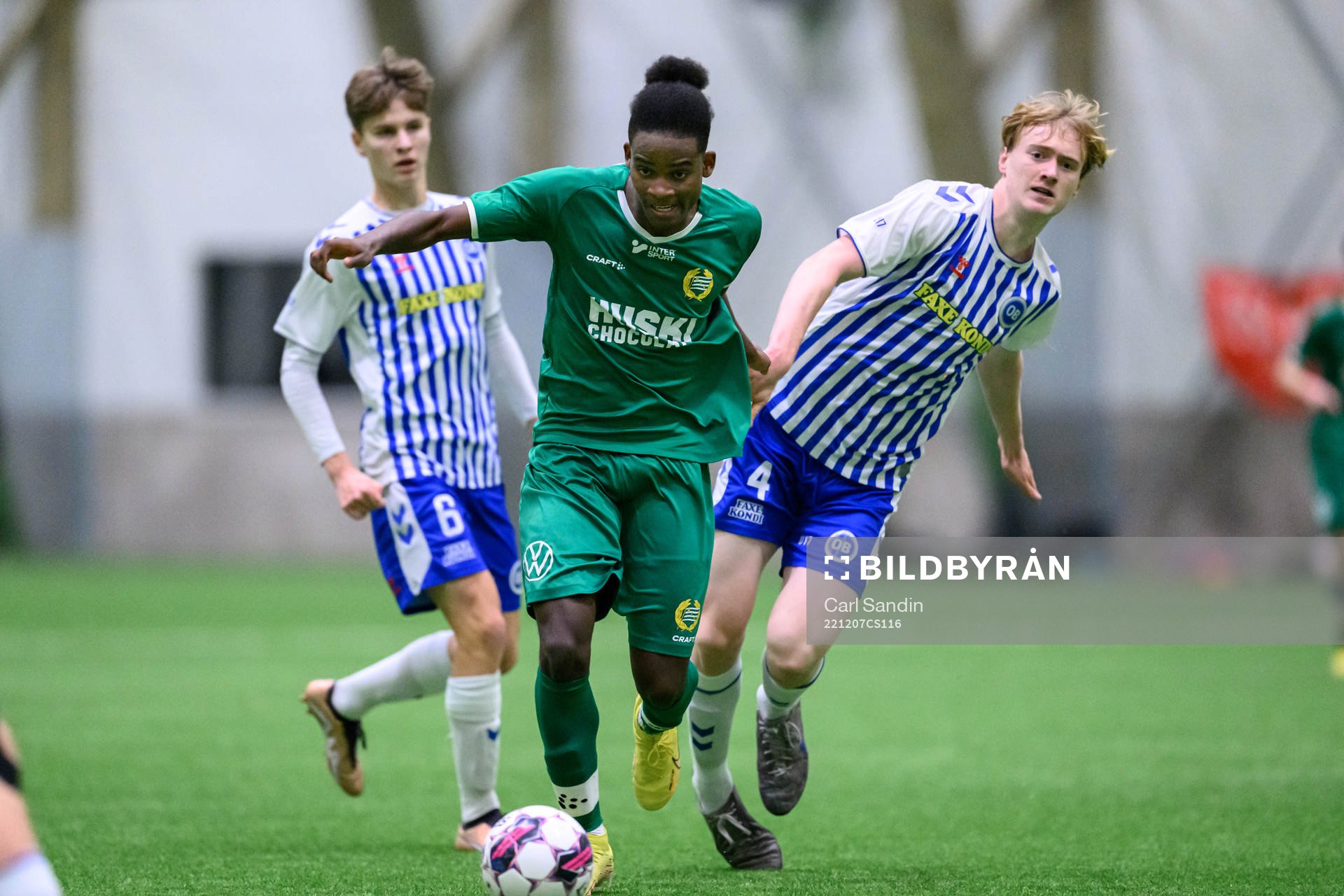 Hammarbys Dennis Asprilla Ponce under fotbollsmatchen i Skandinaviska Mästerskapen mellan Odense och Hammarby den 7 december 2022 i Borås.