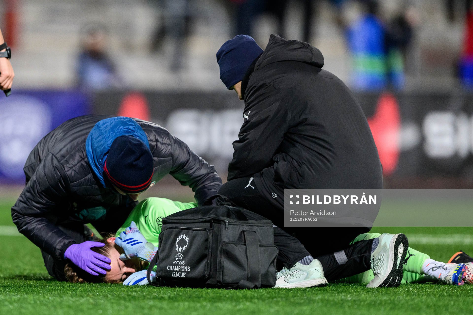 goalkeeper Teagan Micah of Rosengård in pain