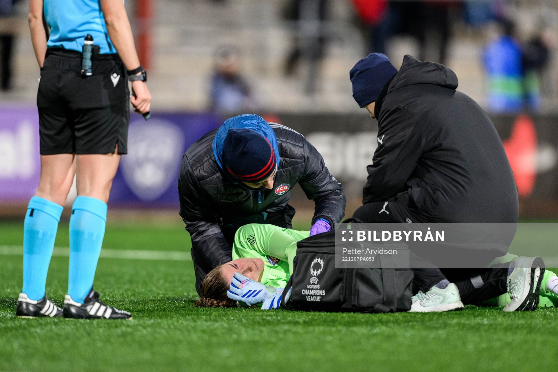 goalkeeper Teagan Micah of Rosengård in pain